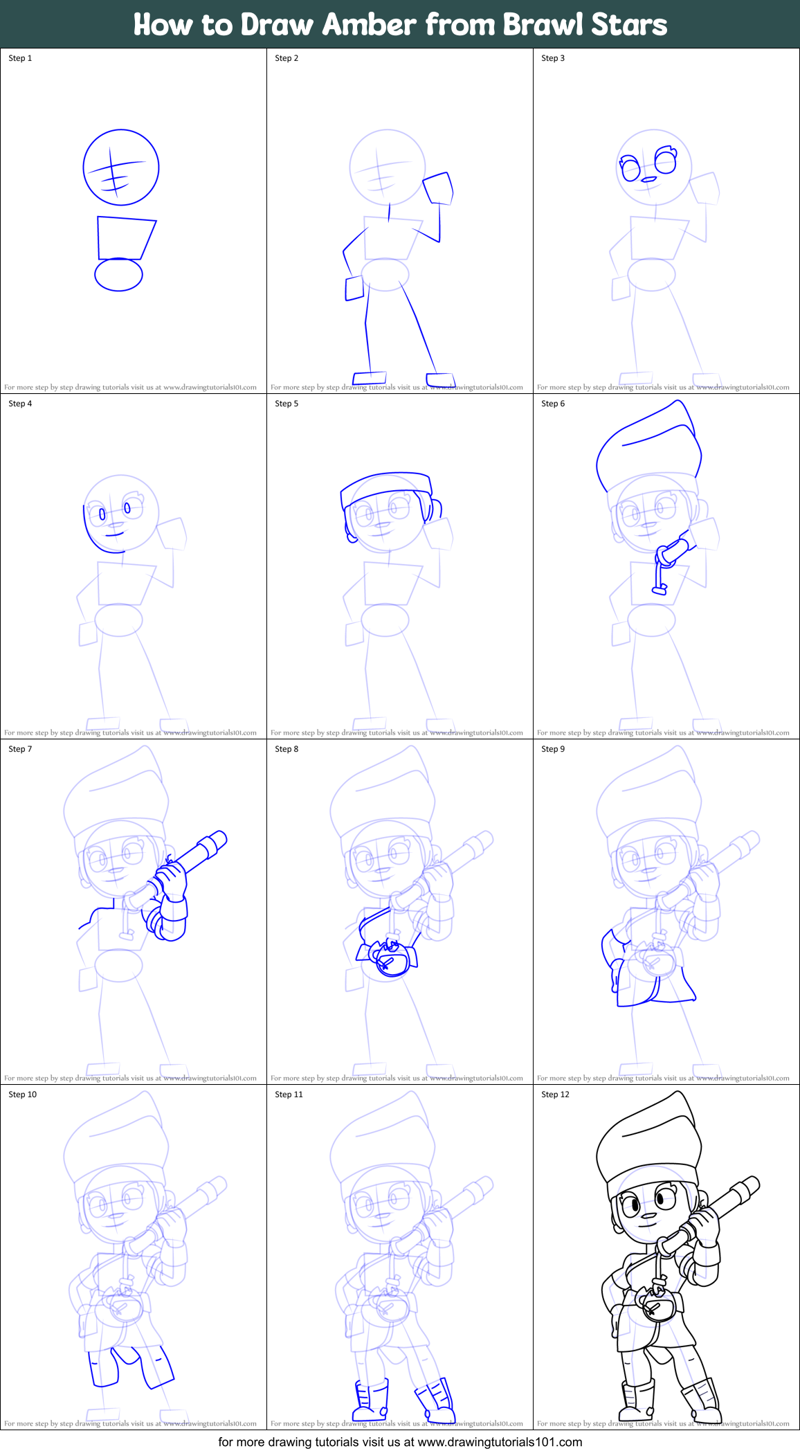 How to Draw Amber from Brawl Stars Printable Step by Step