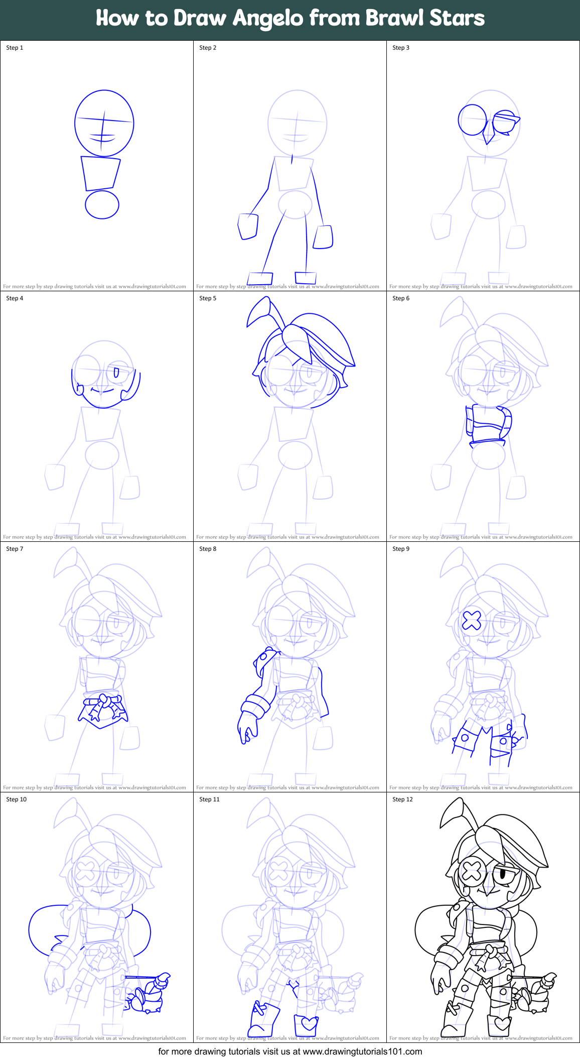 How to Draw Angelo from Brawl Stars Printable Step by Step