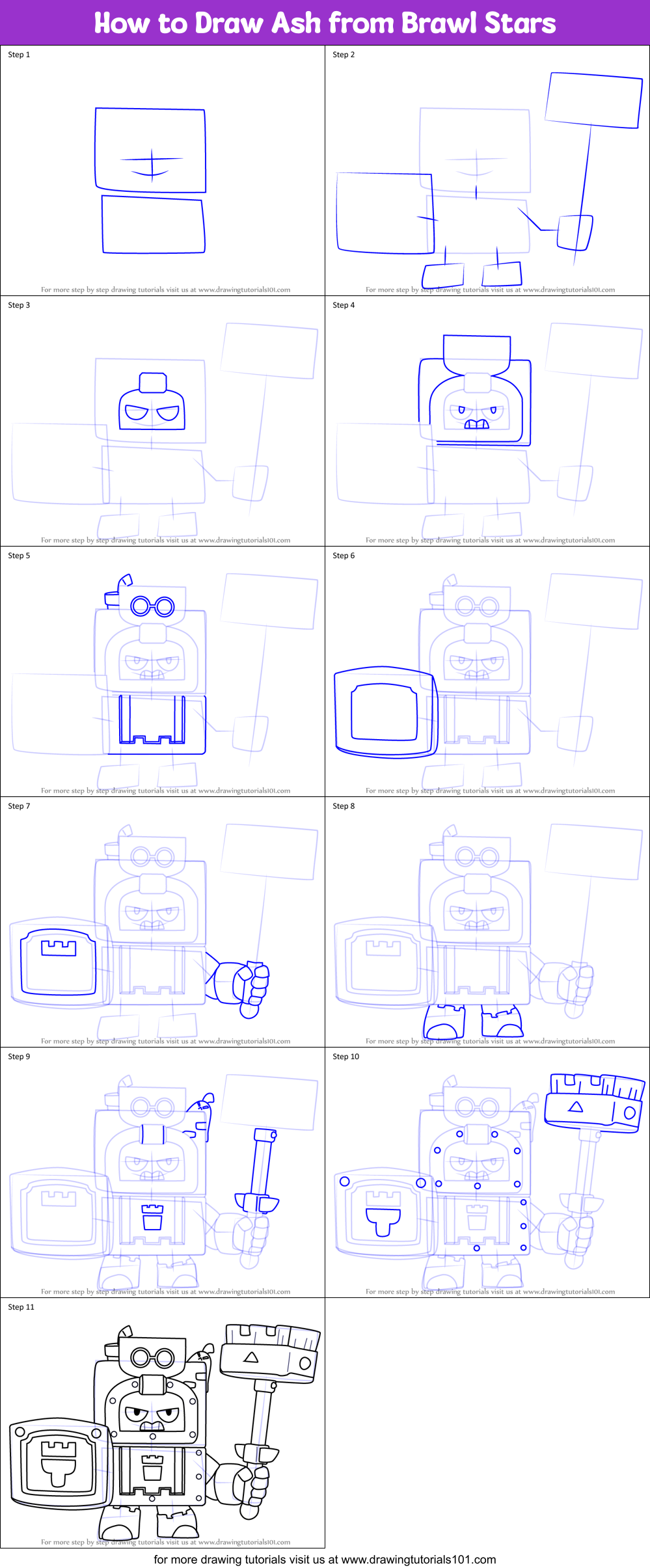How to Draw Ash from Brawl Stars Printable Step by Step