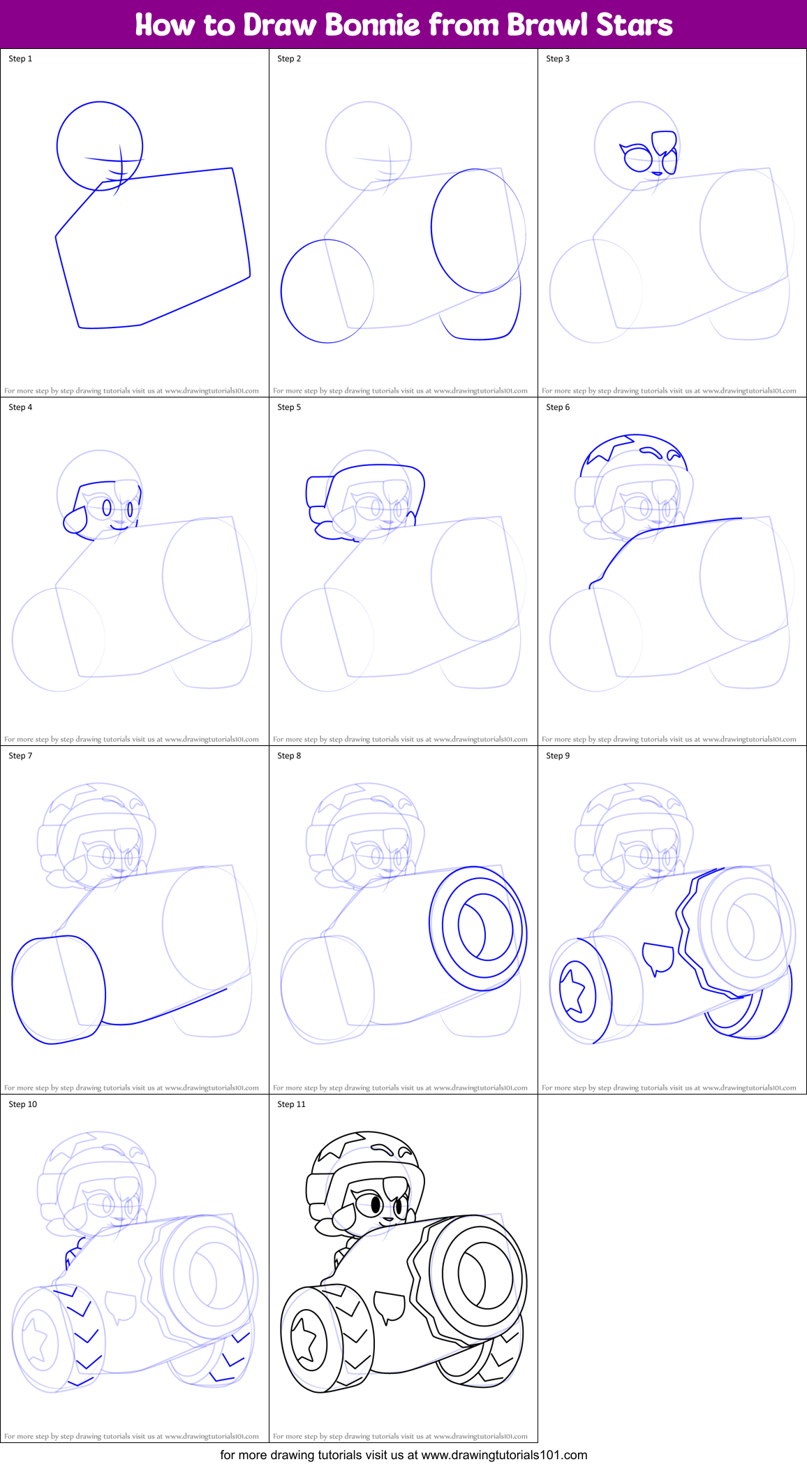How to Draw Bonnie from Brawl Stars Printable Step by Step