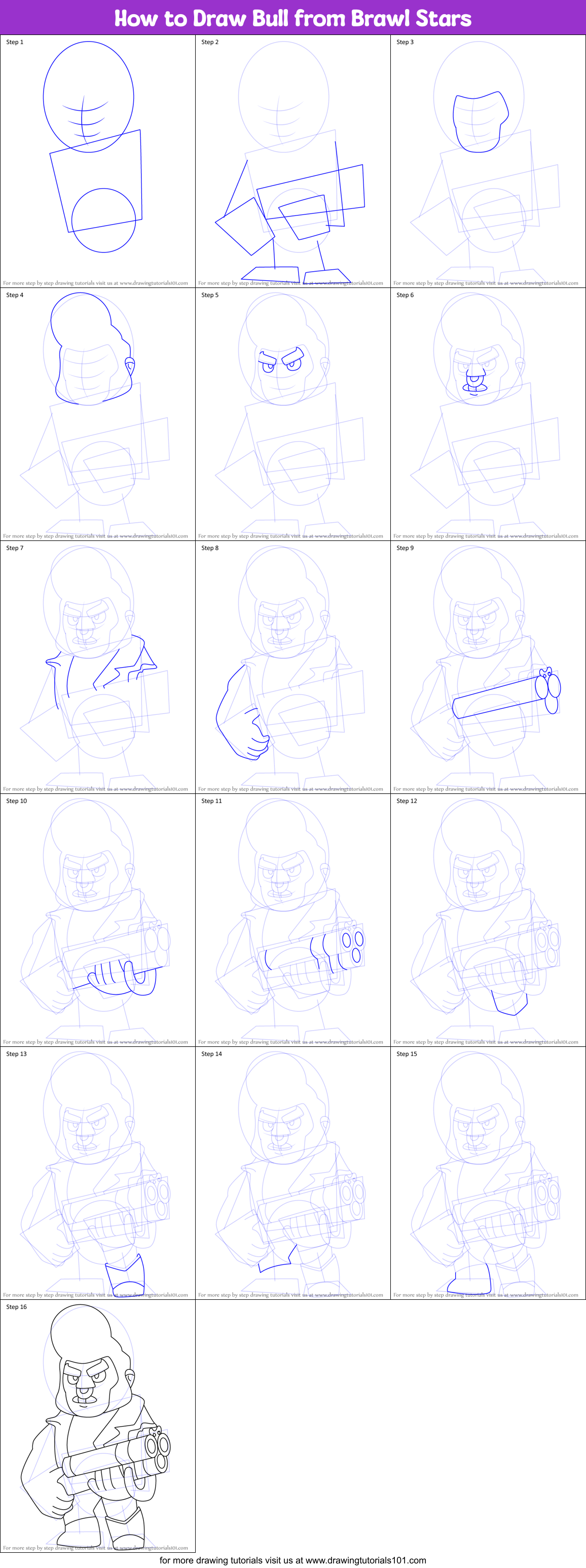 How to Draw Bull from Brawl Stars Printable Step by Step