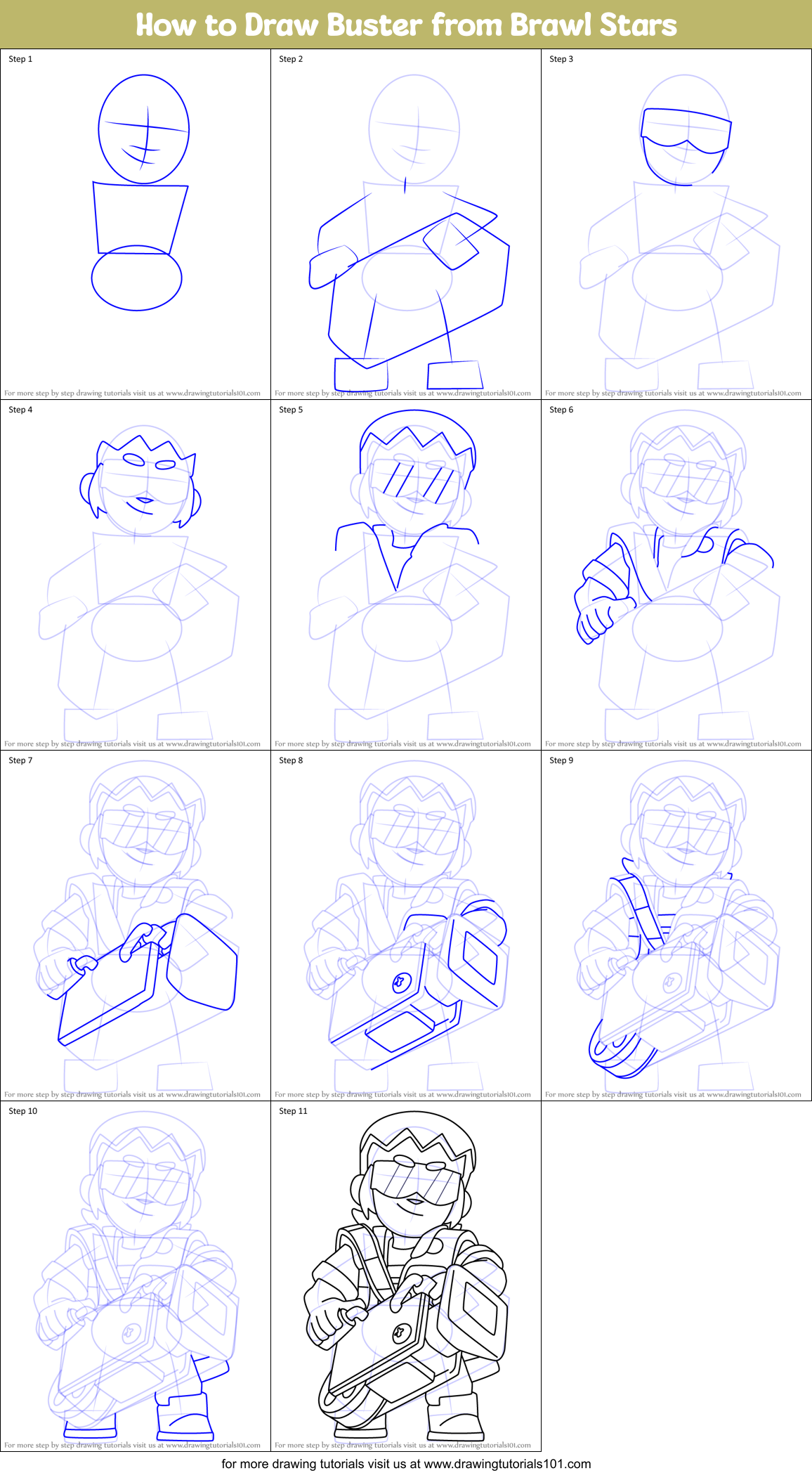 How to Draw Buster from Brawl Stars Printable Step by Step