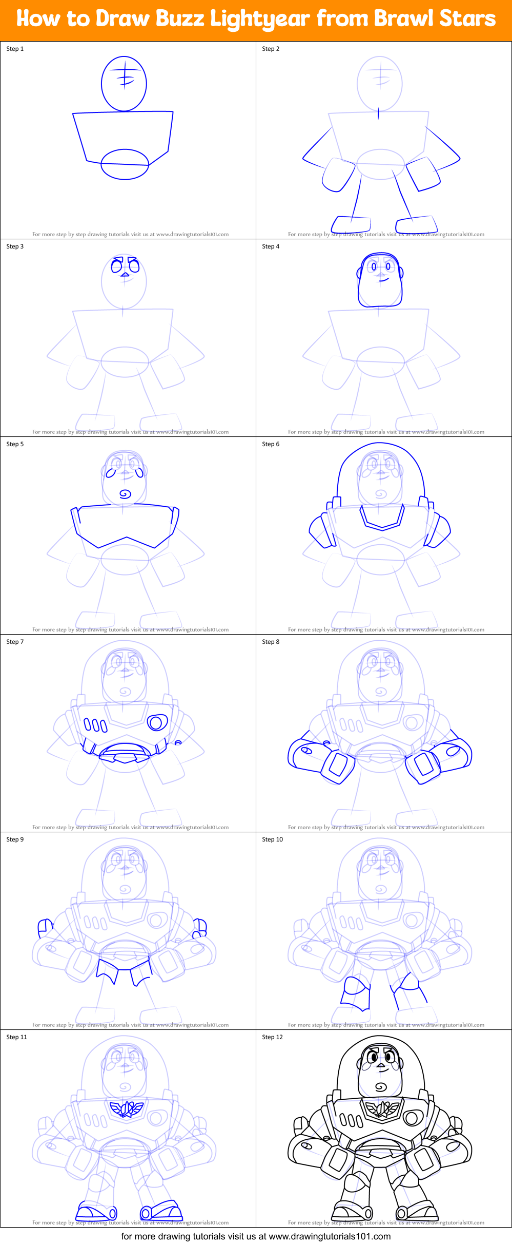 How to Draw Buzz Lightyear from Brawl Stars Printable Step by Step
