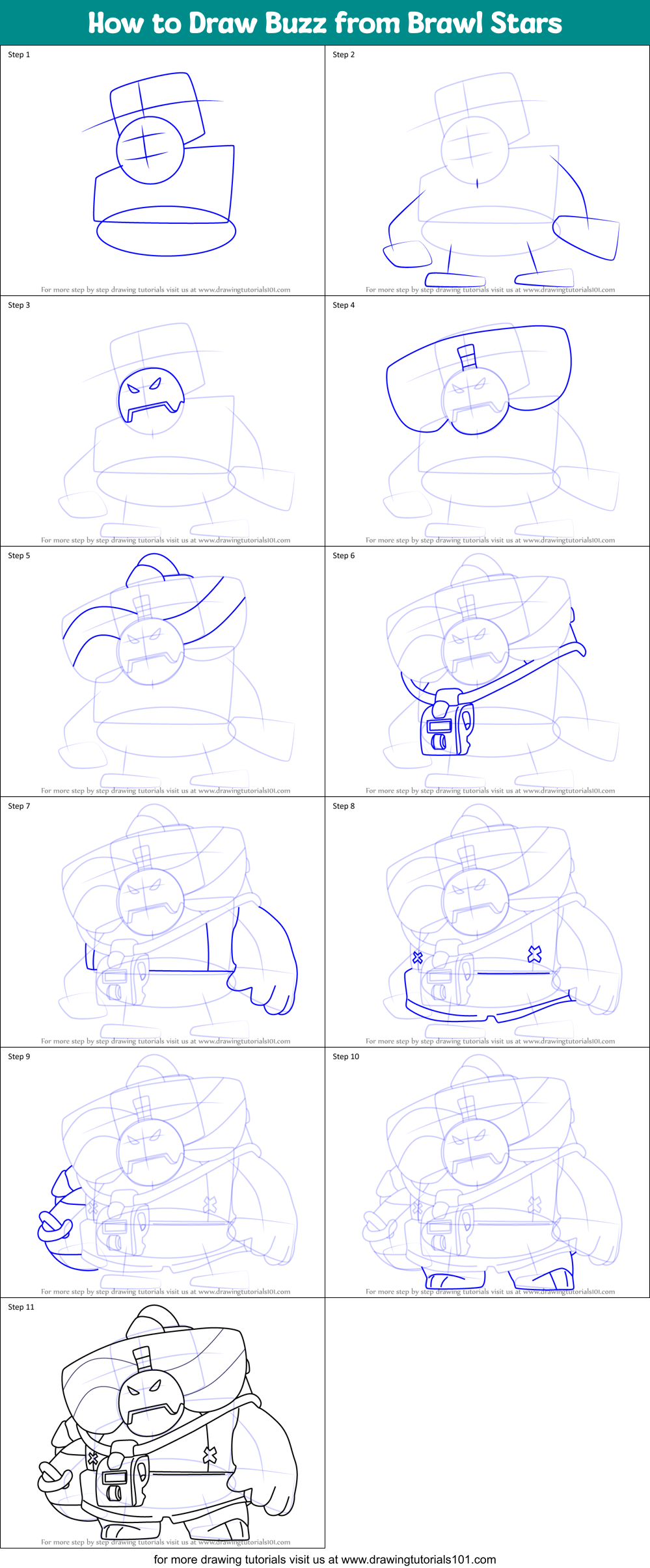 How to Draw Buzz from Brawl Stars Printable Step by Step