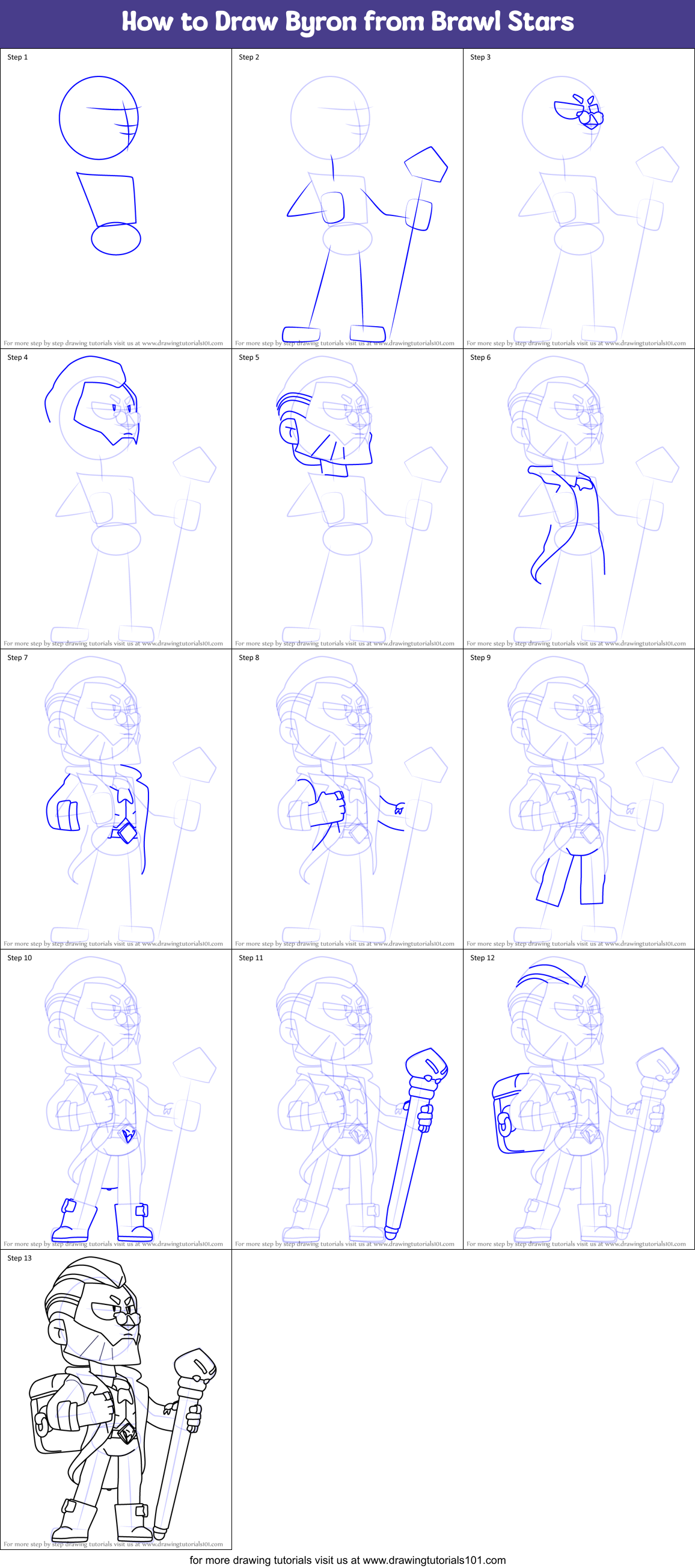 How to Draw Byron from Brawl Stars Printable Step by Step