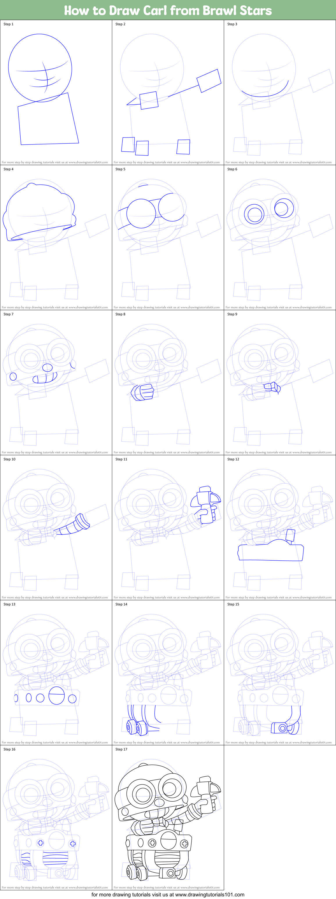 How to Draw Carl from Brawl Stars Printable Step by Step