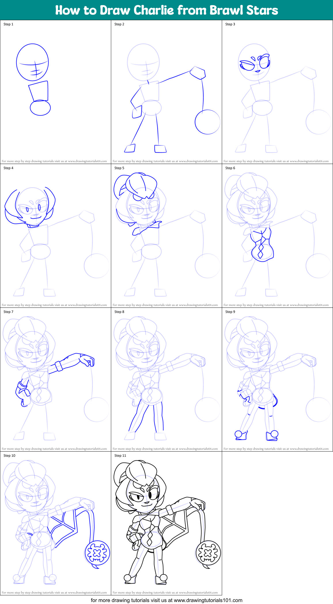 How to Draw Charlie from Brawl Stars Printable Step by Step