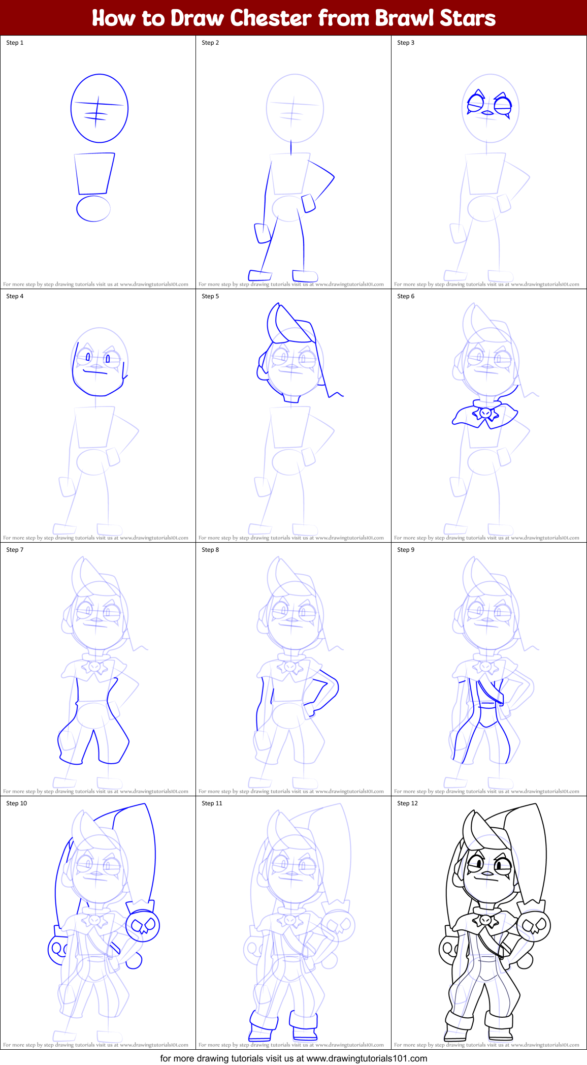 How to Draw Chester from Brawl Stars Printable Step by Step
