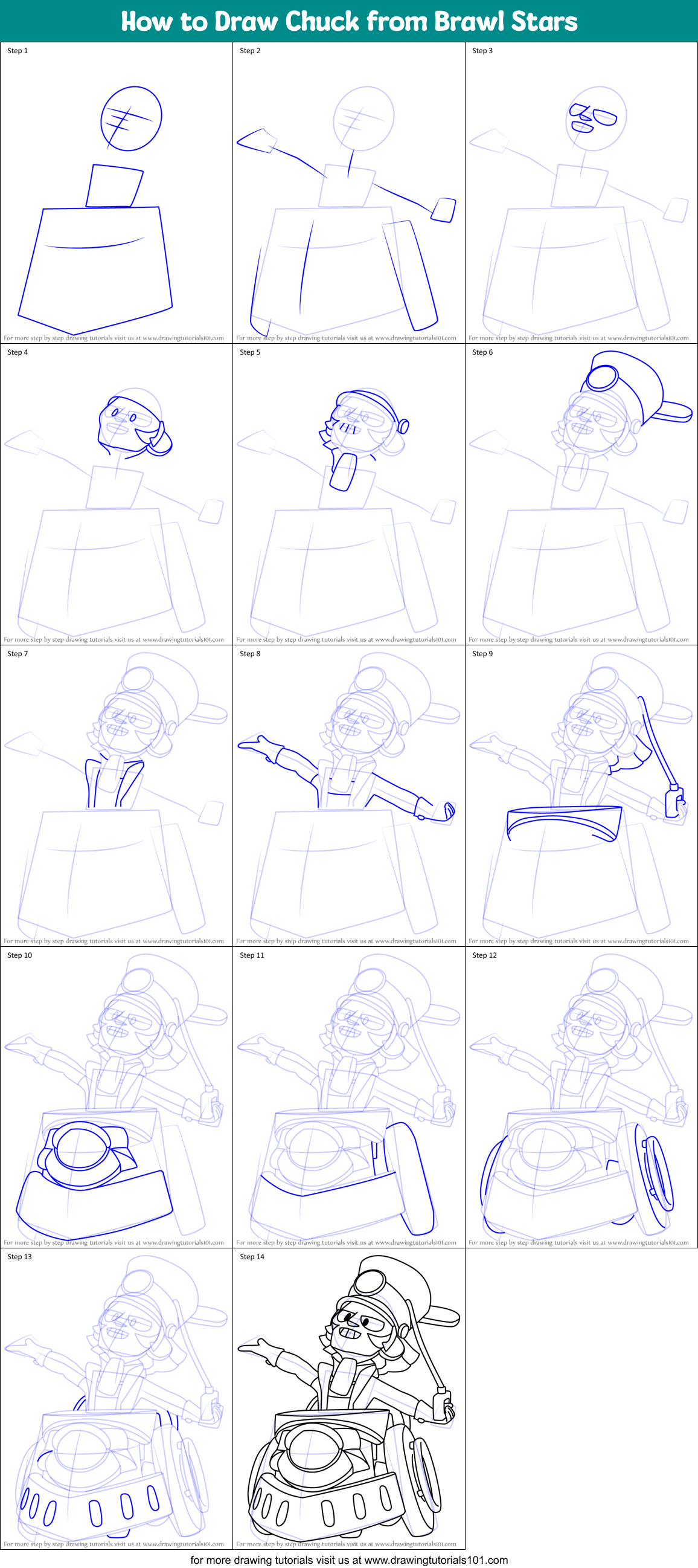 How to Draw Chuck from Brawl Stars Printable Step by Step