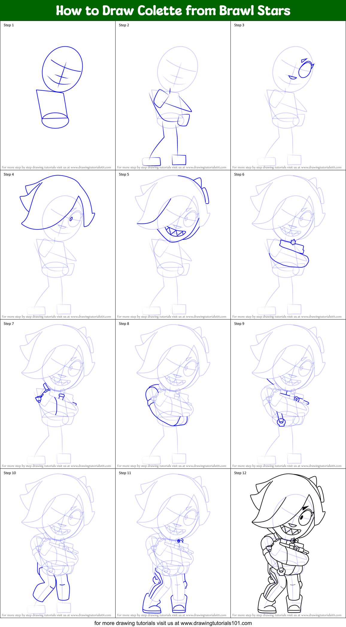 How to Draw Colette from Brawl Stars Printable Step by Step