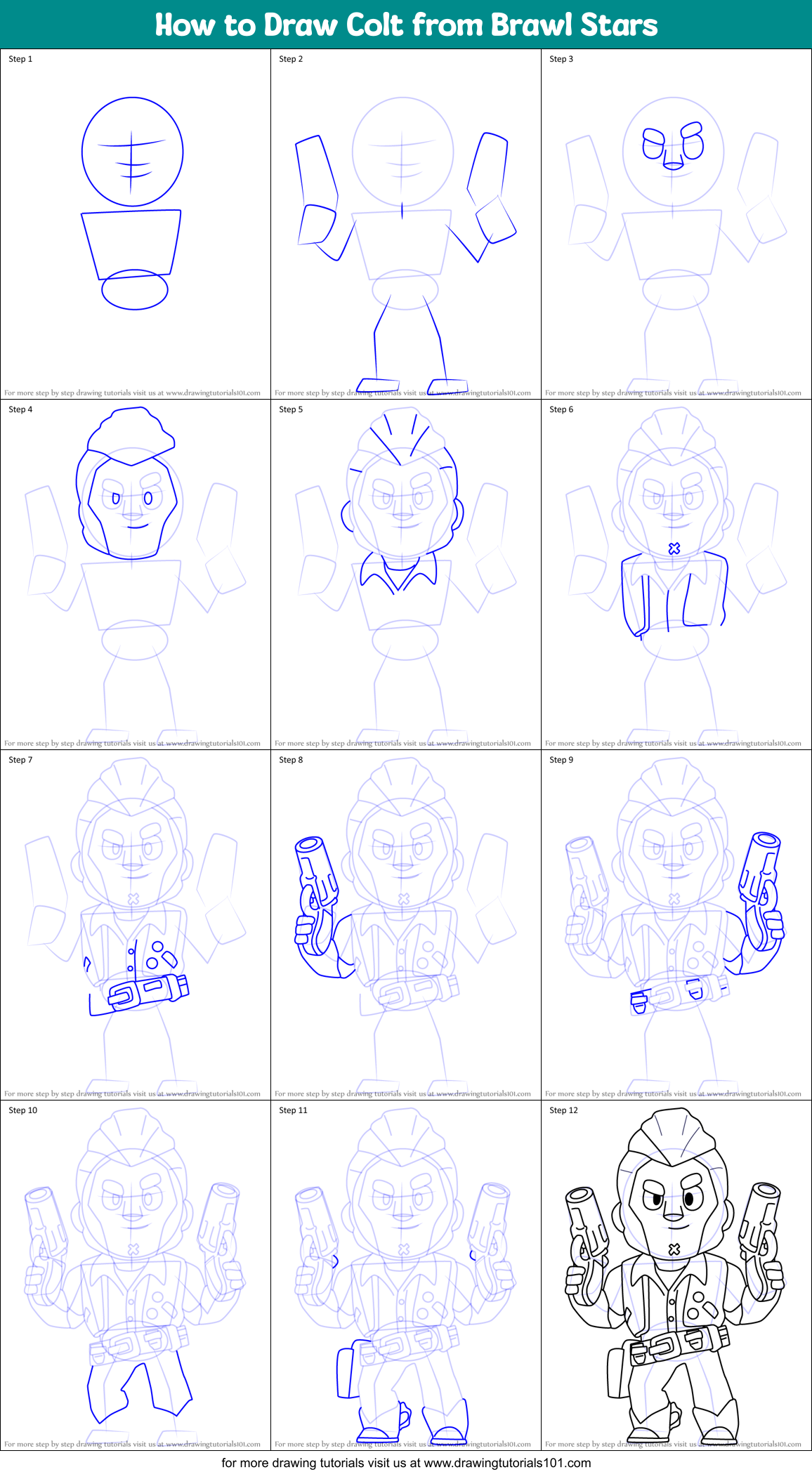How to Draw Colt from Brawl Stars Printable Step by Step