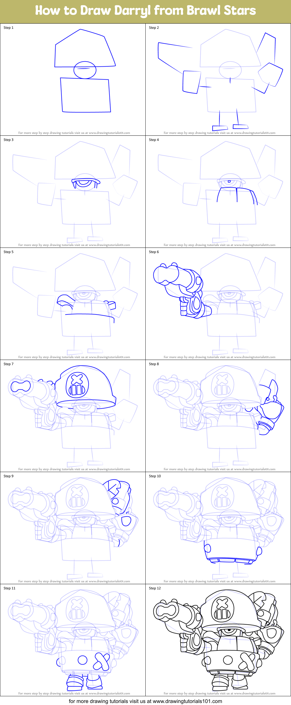 How to Draw Darryl from Brawl Stars Printable Step by Step