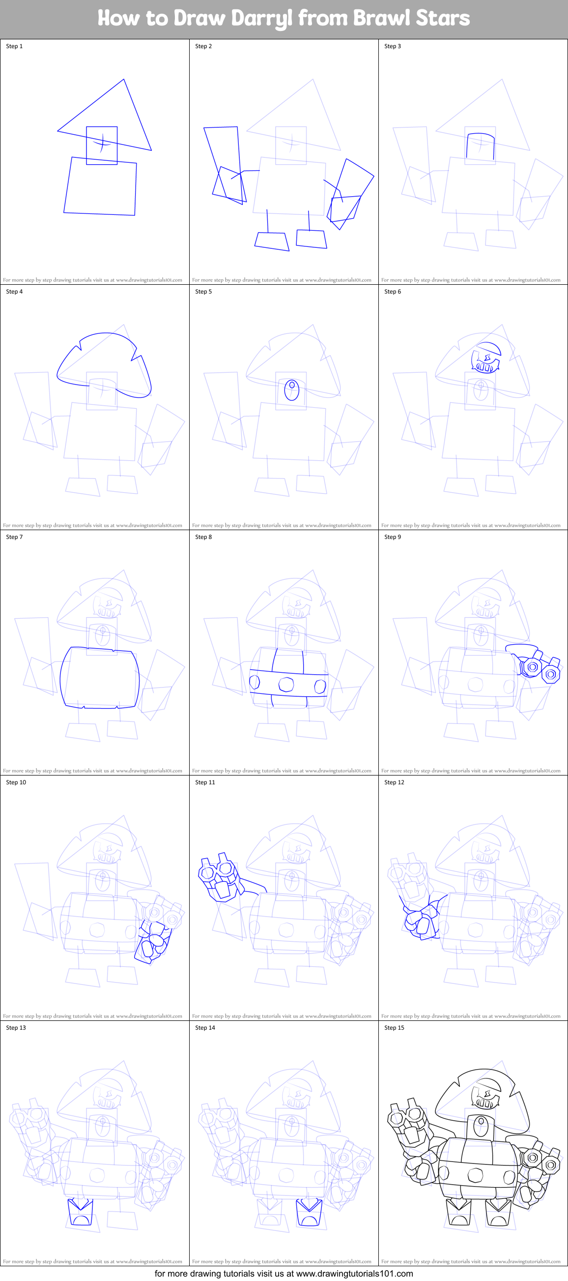 How to Draw Darryl from Brawl Stars Printable Step by Step
