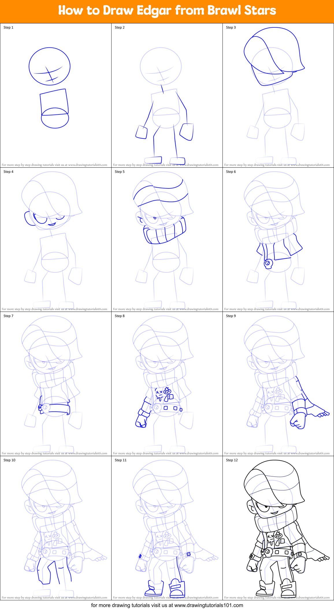 How to Draw Edgar from Brawl Stars Printable Step by Step