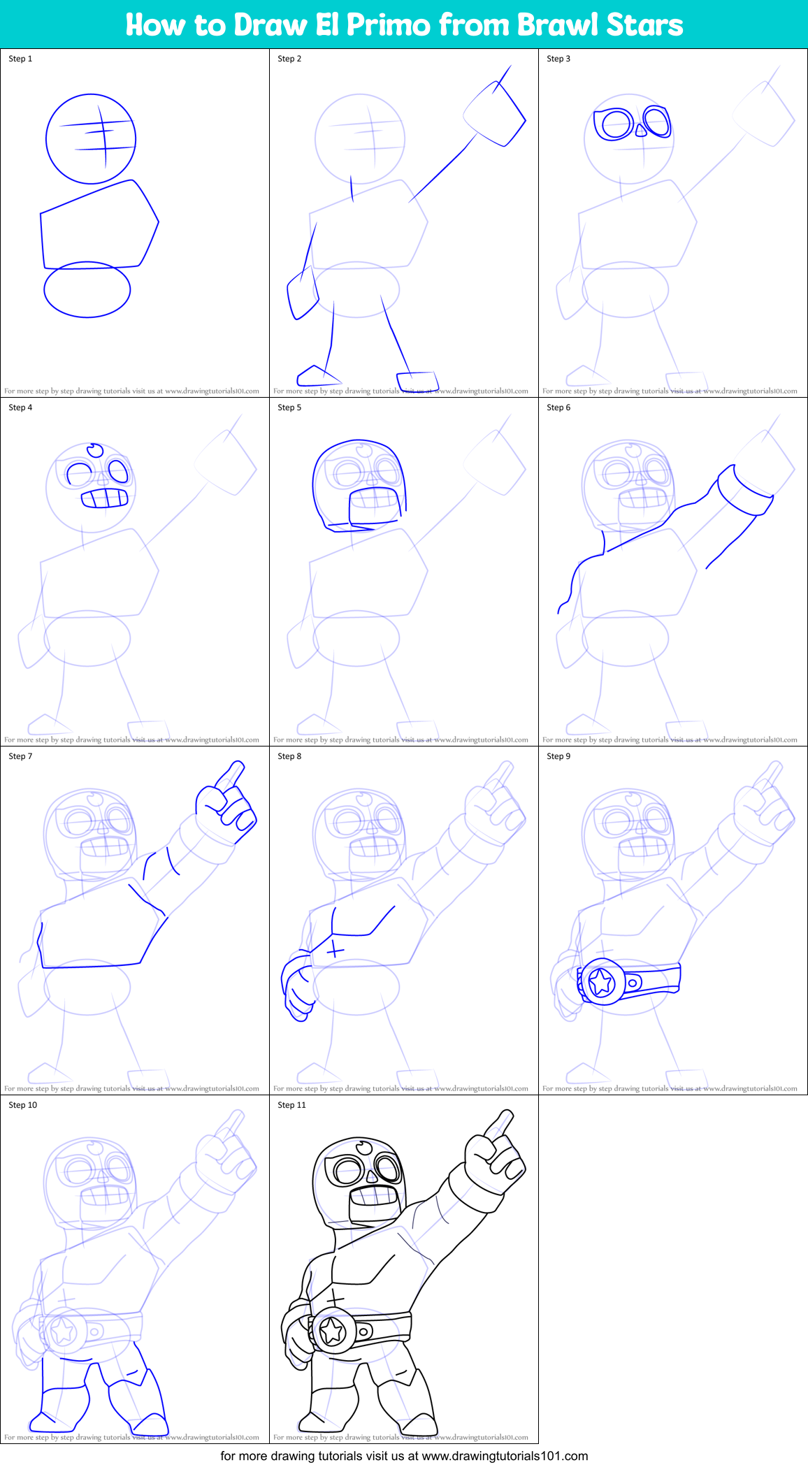 How to Draw El Primo from Brawl Stars Printable Step by Step
