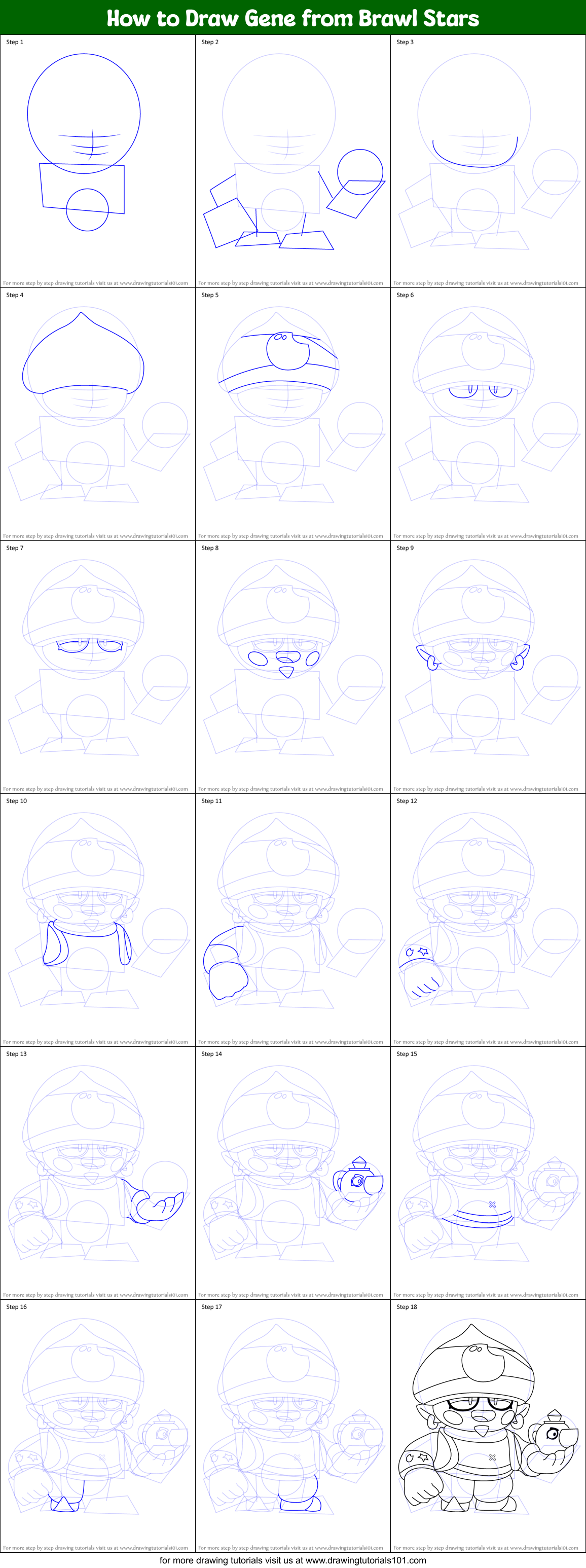 How to Draw Gene from Brawl Stars Printable Step by Step