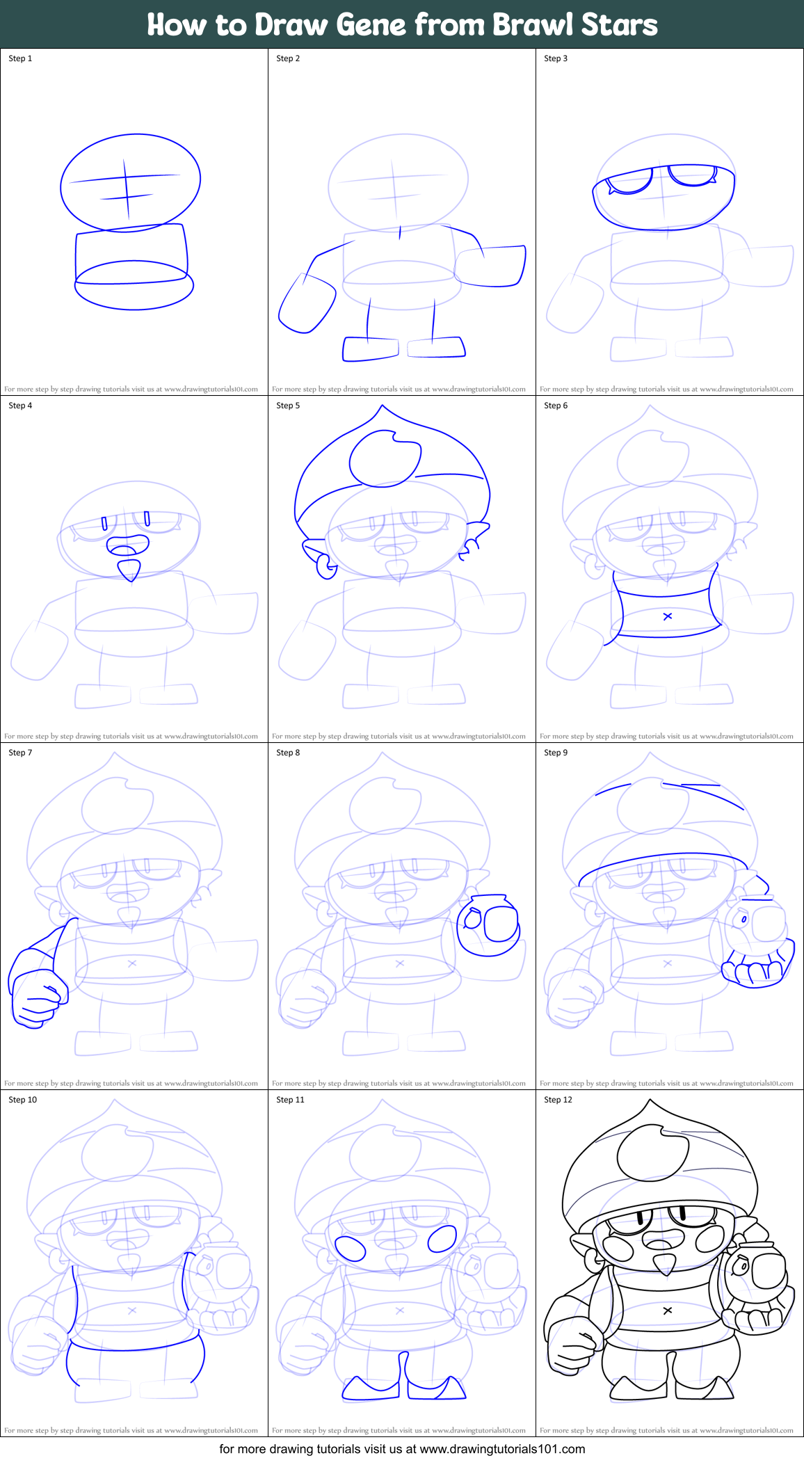 How to Draw Gene from Brawl Stars Printable Step by Step