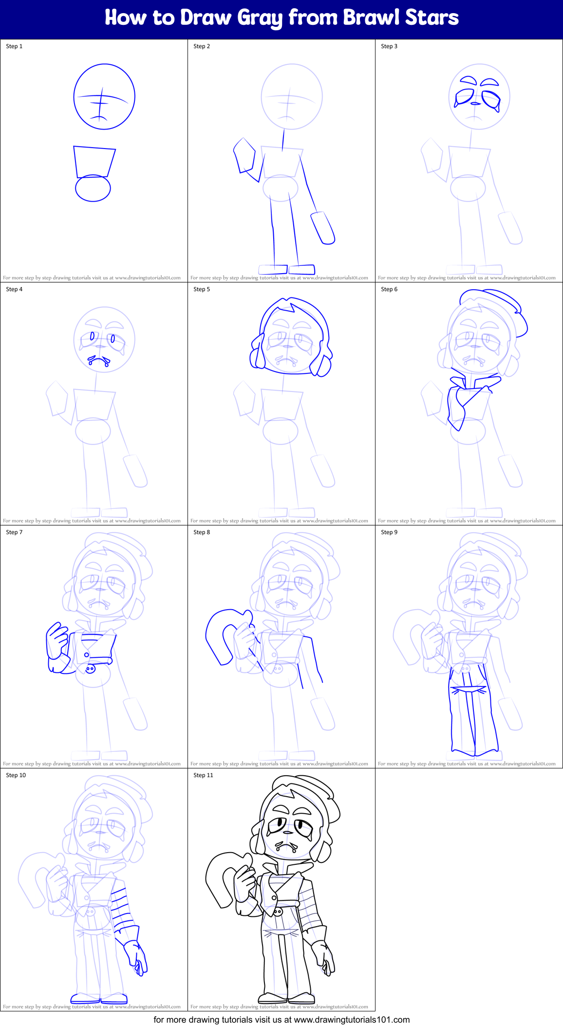 How to Draw Gray from Brawl Stars Printable Step by Step
