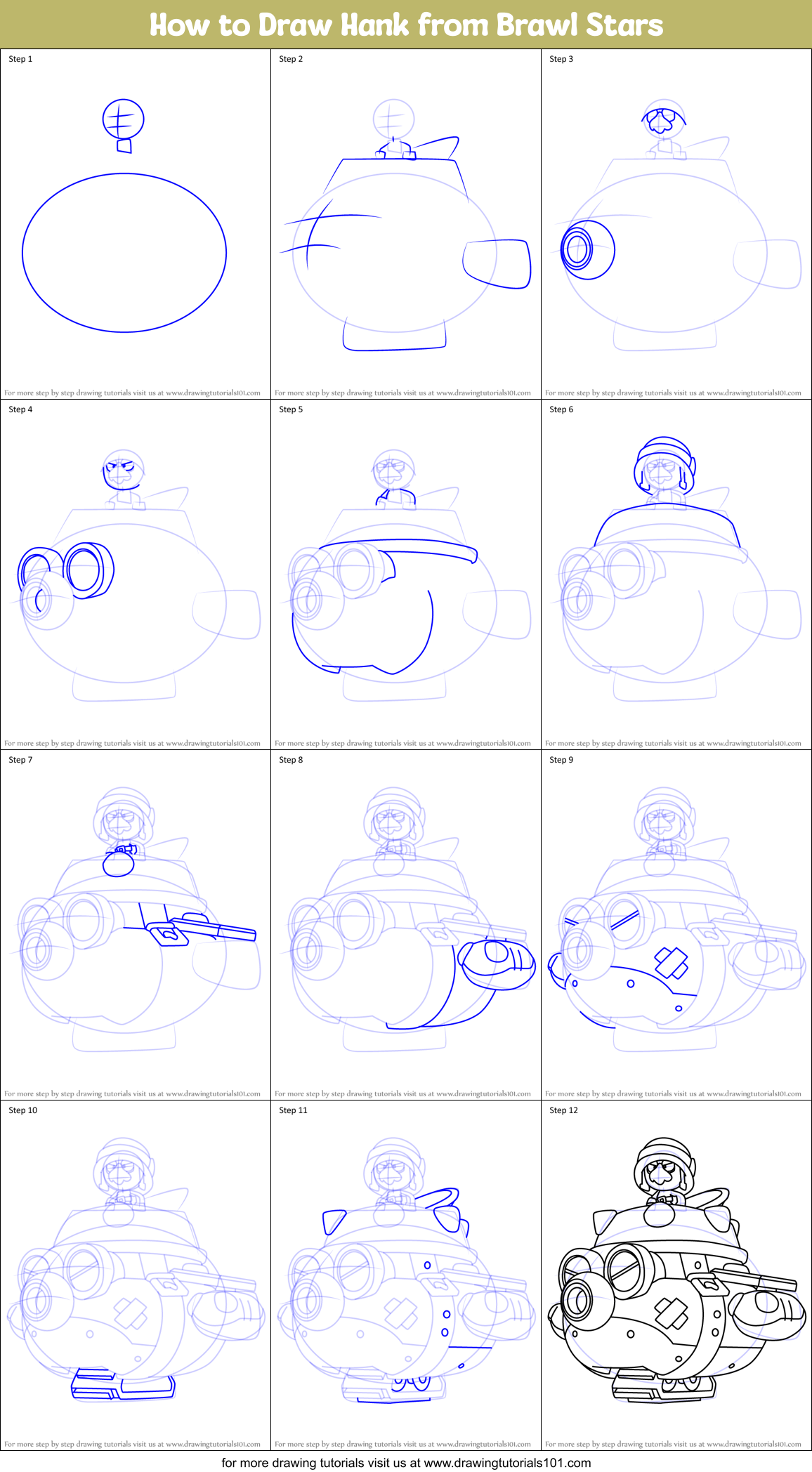 How to Draw Hank from Brawl Stars Printable Step by Step