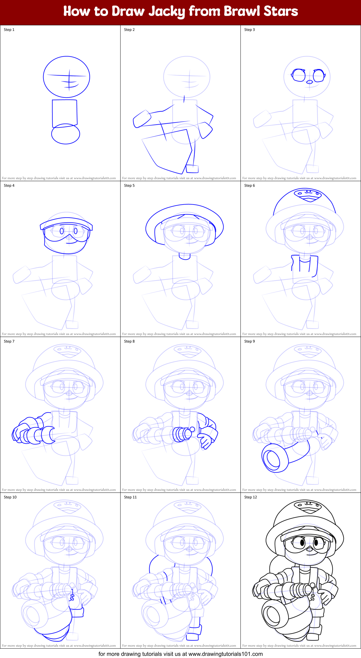 How to Draw Jacky from Brawl Stars Printable Step by Step
