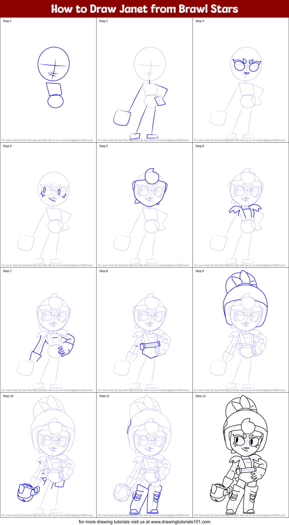 How to Draw Janet from Brawl Stars Printable Step by Step