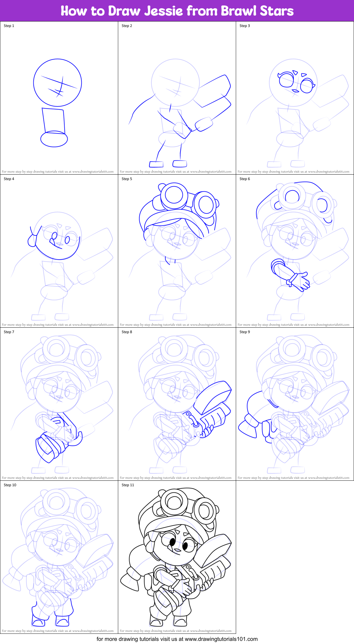 How to Draw Jessie from Brawl Stars Printable Step by Step