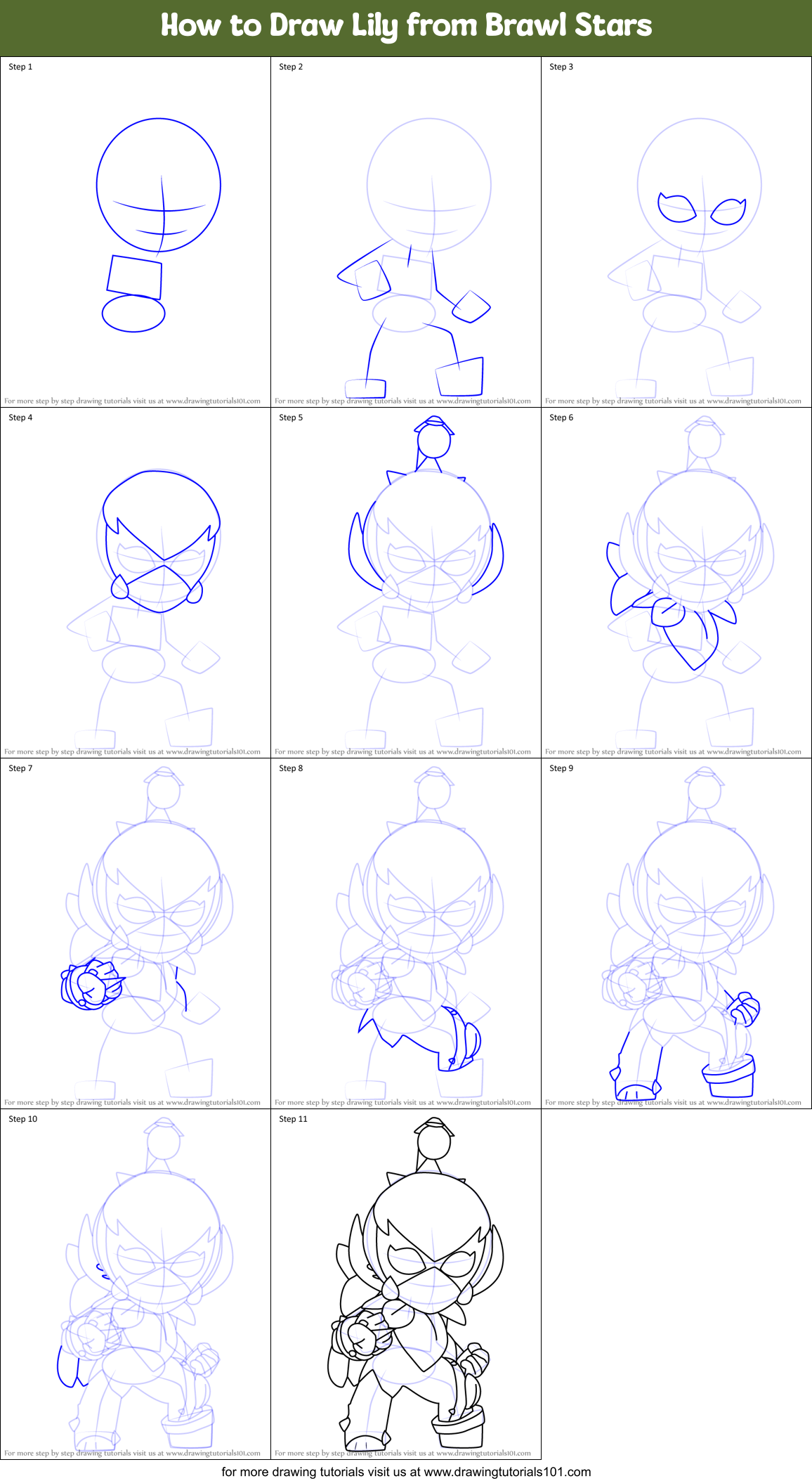 How to Draw Lily from Brawl Stars Printable Step by Step