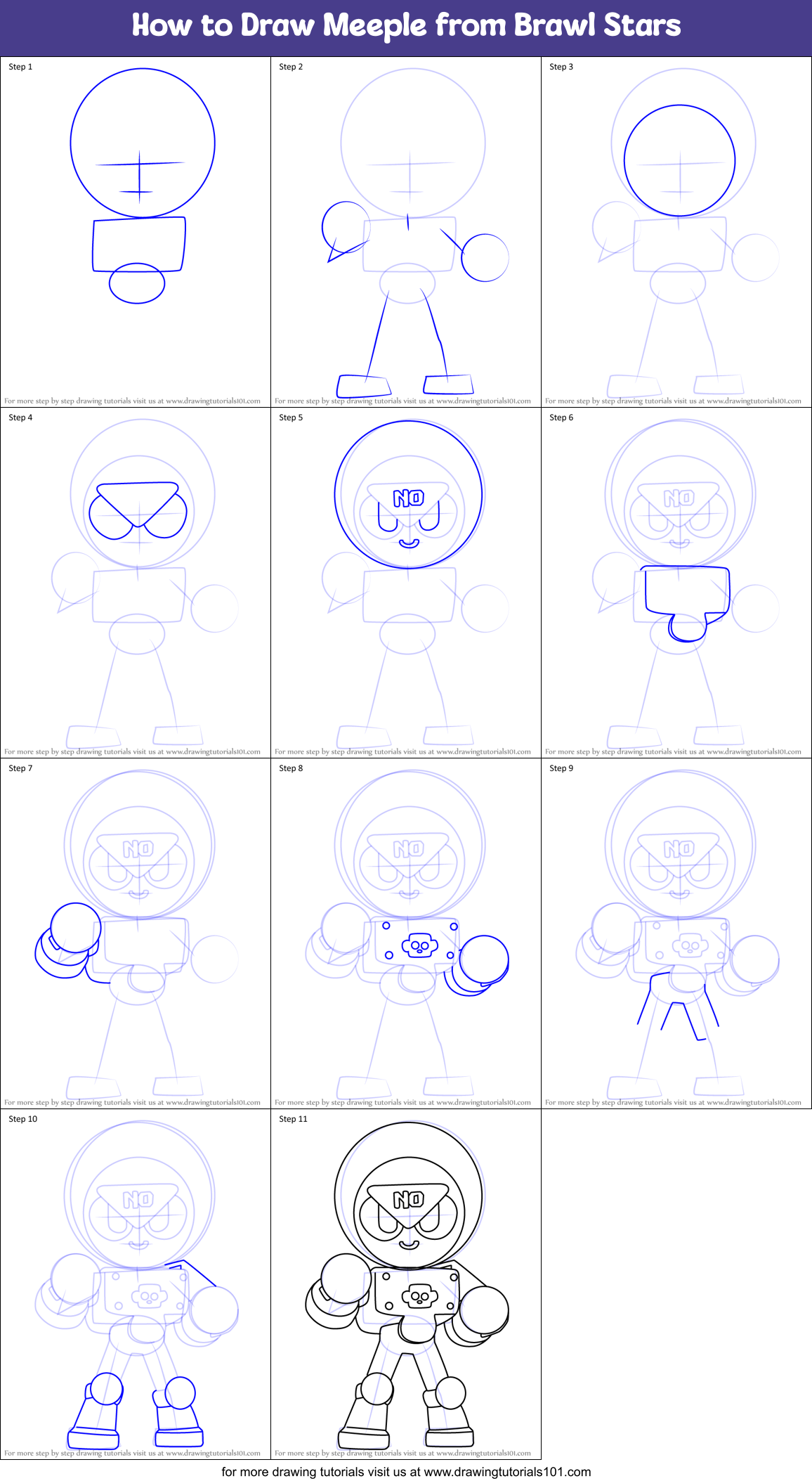 How to Draw Meeple from Brawl Stars Printable Step by Step