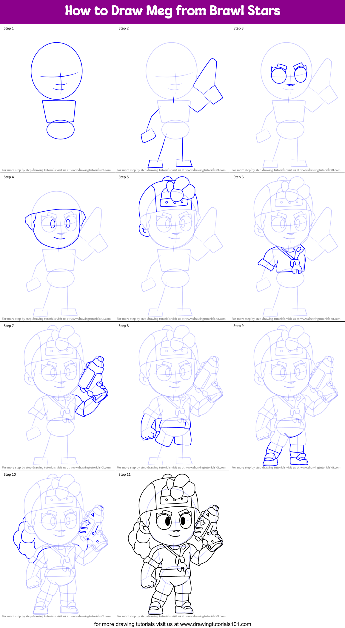 How to Draw Meg from Brawl Stars Printable Step by Step