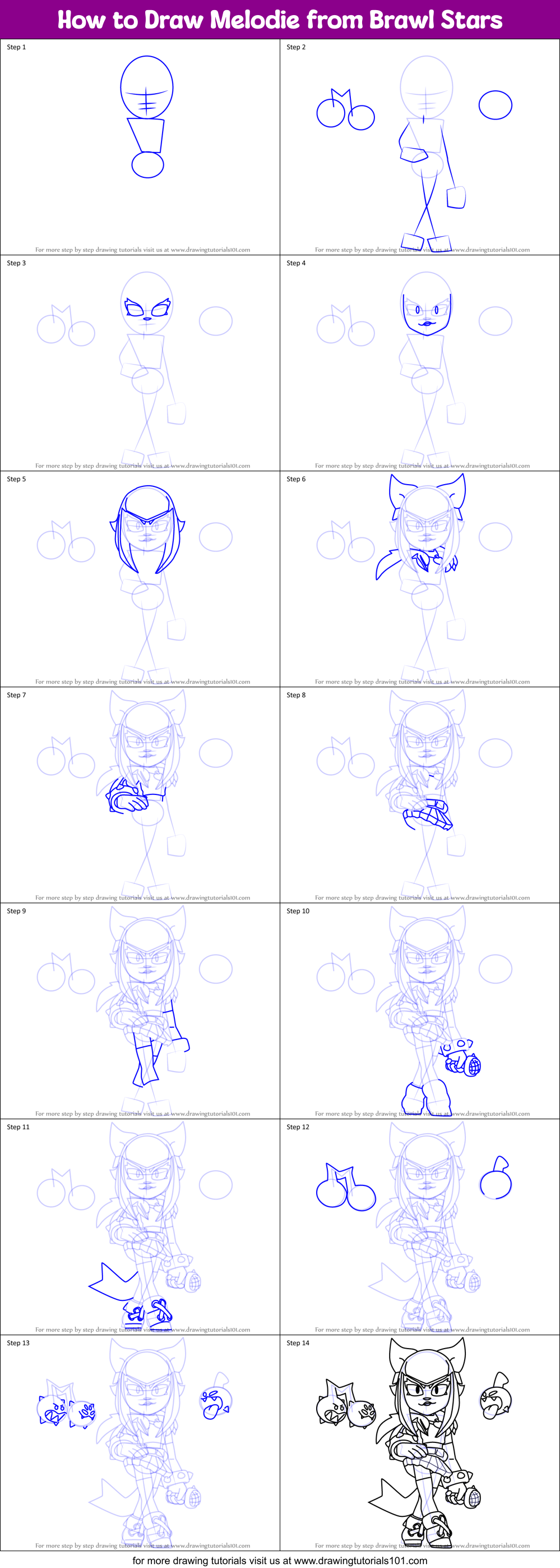How to Draw Melodie from Brawl Stars Printable Step by Step