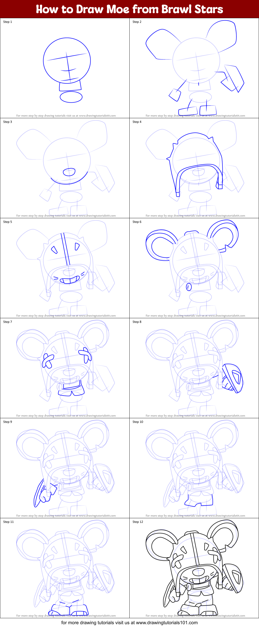 How to Draw Moe from Brawl Stars Printable Step by Step