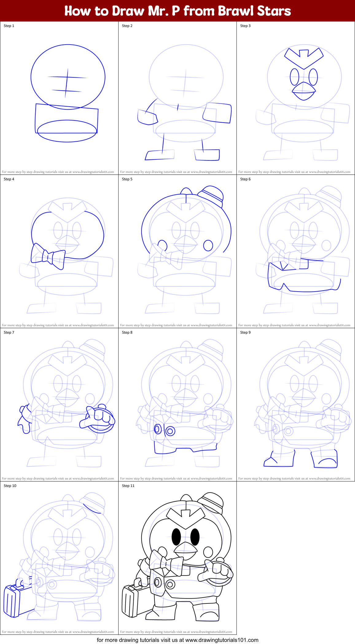 How to Draw Mr. P from Brawl Stars Printable Step by Step