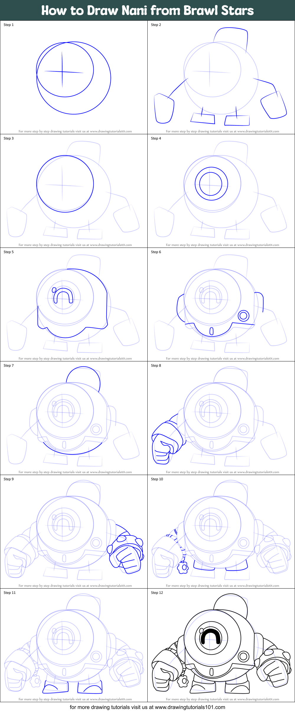 How to Draw Nani from Brawl Stars Printable Step by Step