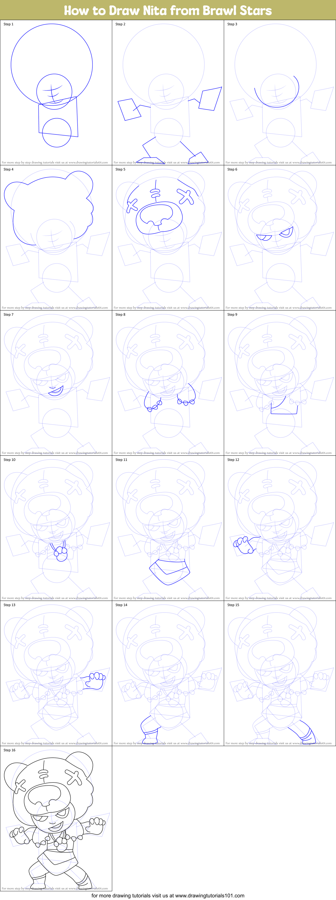 How to Draw Nita from Brawl Stars Printable Step by Step