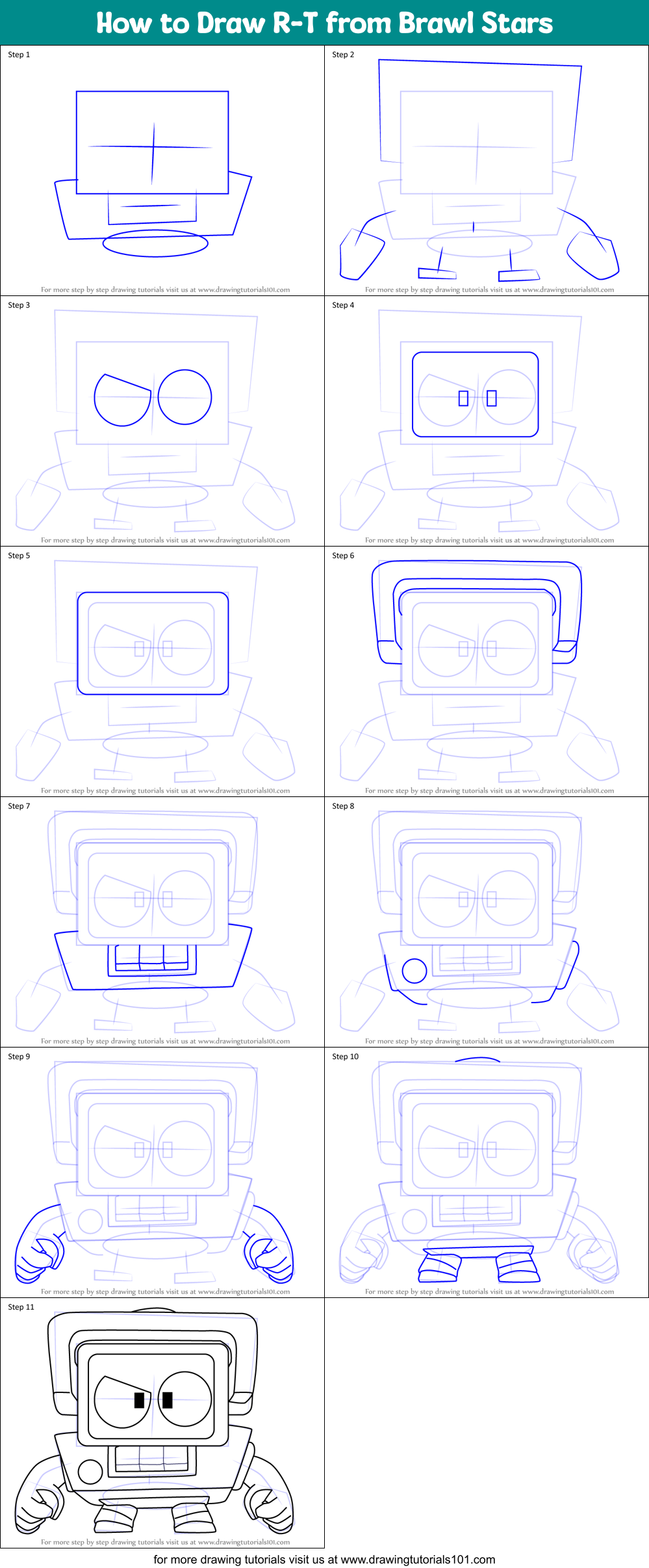 How to Draw R-T from Brawl Stars Printable Step by Step