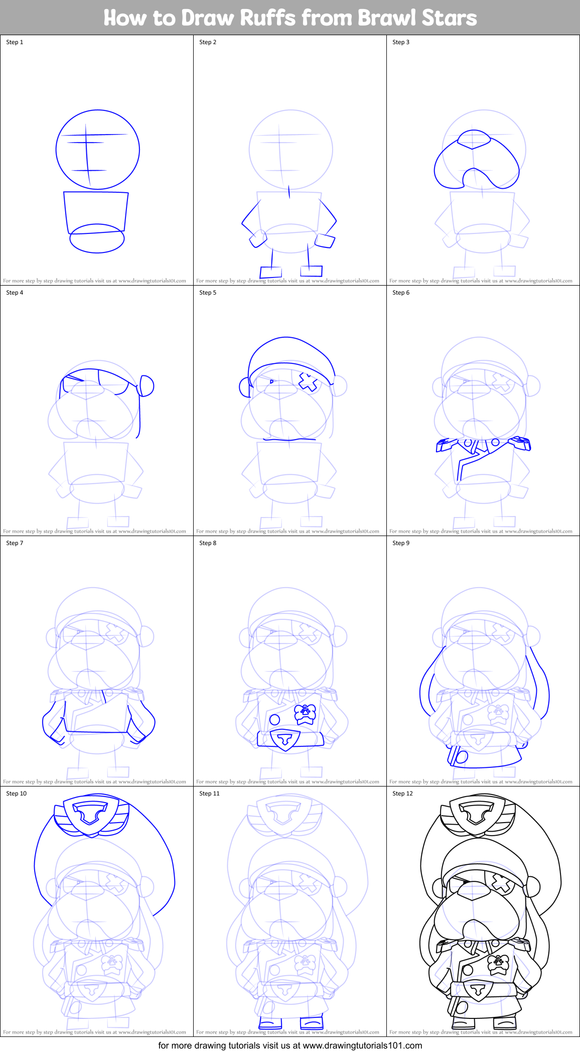 How to Draw Ruffs from Brawl Stars Printable Step by Step
