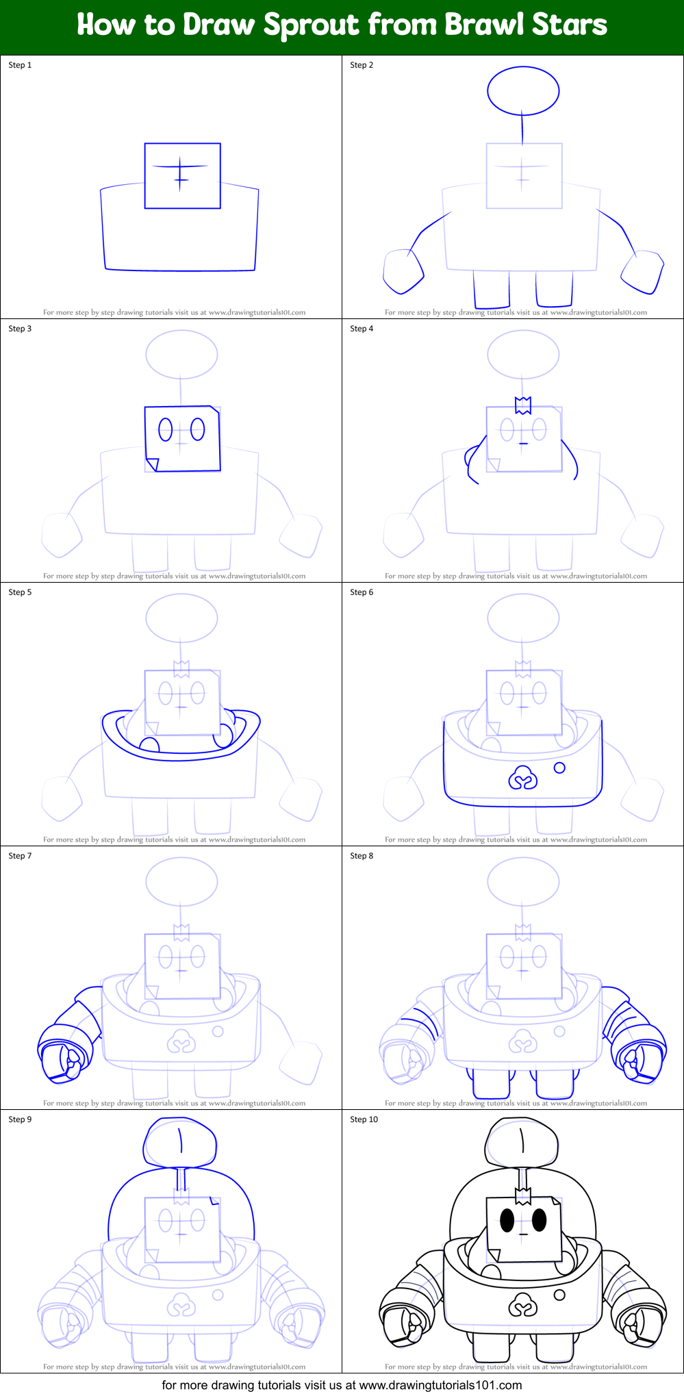 How to Draw Sprout from Brawl Stars Printable Step by Step