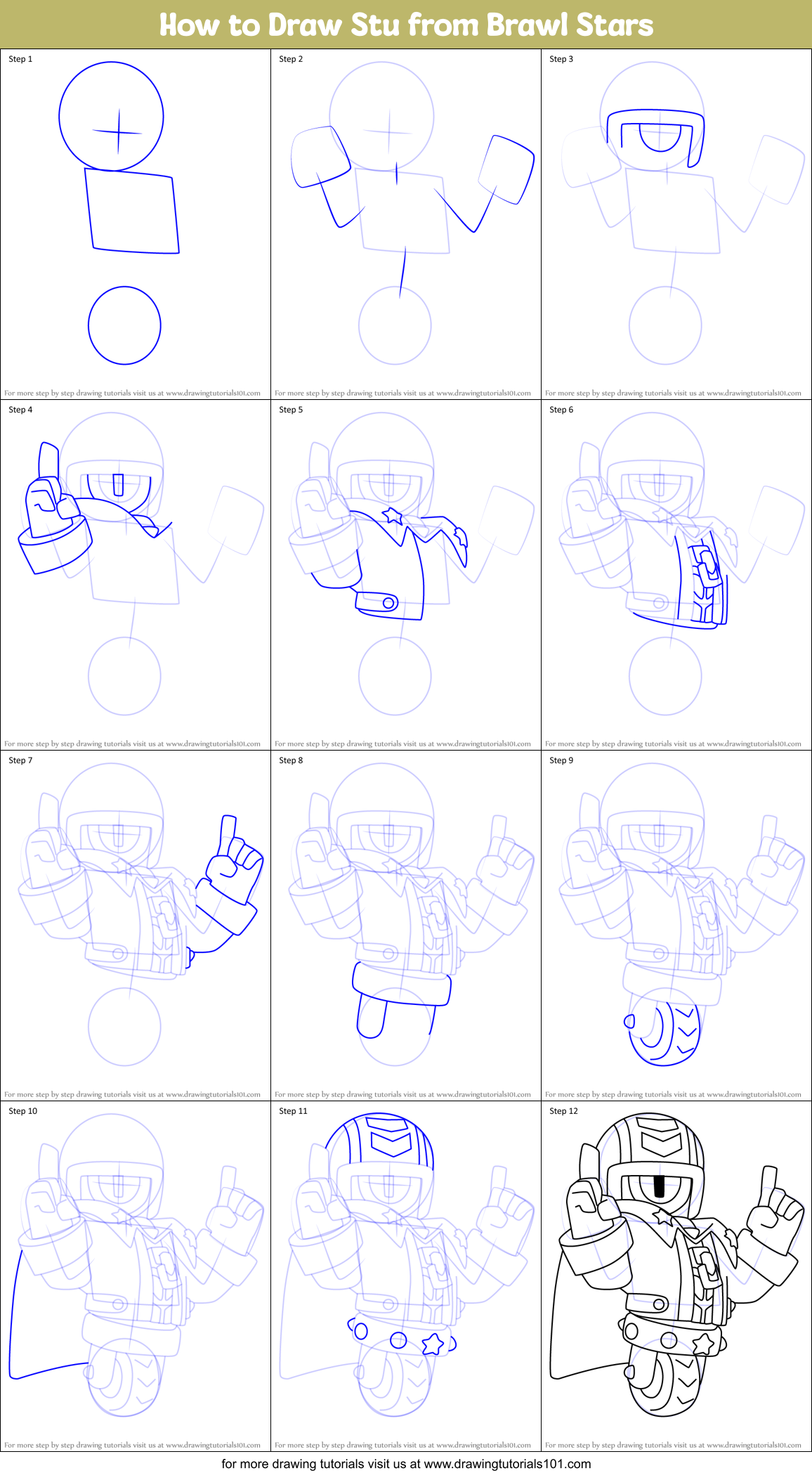 How to Draw Stu from Brawl Stars Printable Step by Step