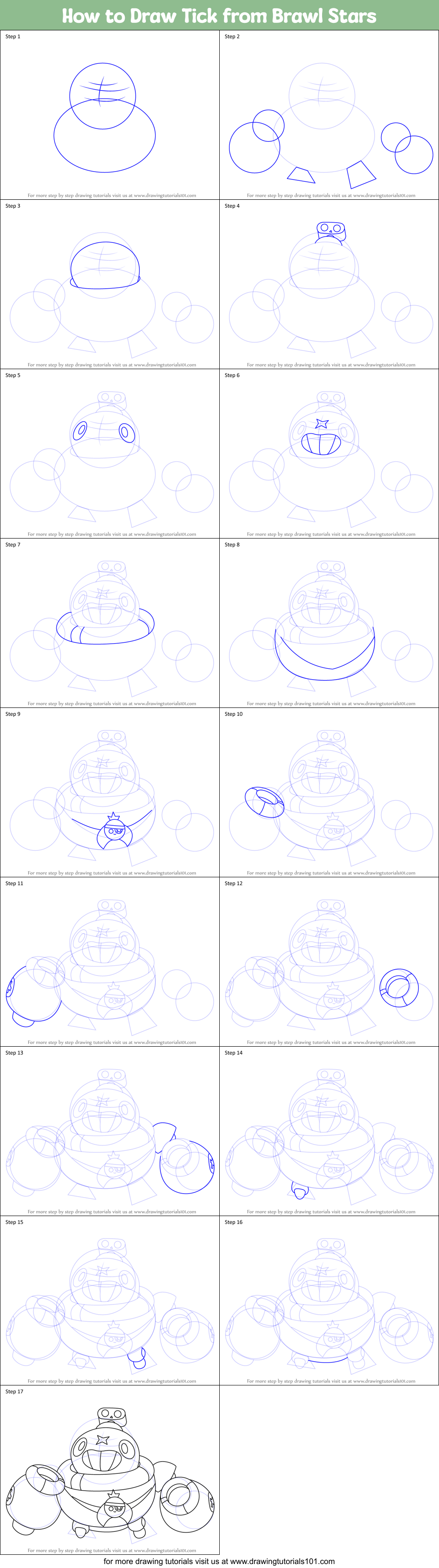 How to Draw Tick from Brawl Stars Printable Step by Step