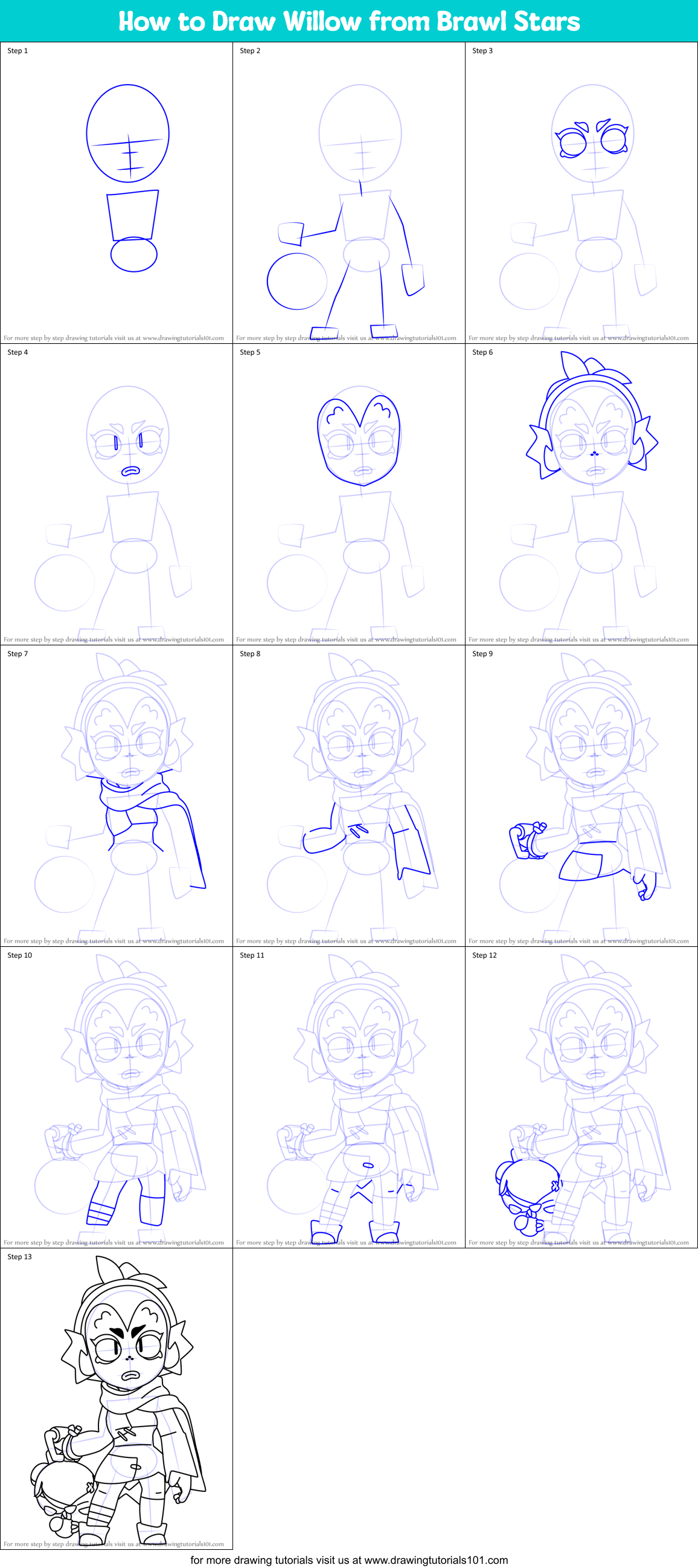 How to Draw Willow from Brawl Stars Printable Step by Step