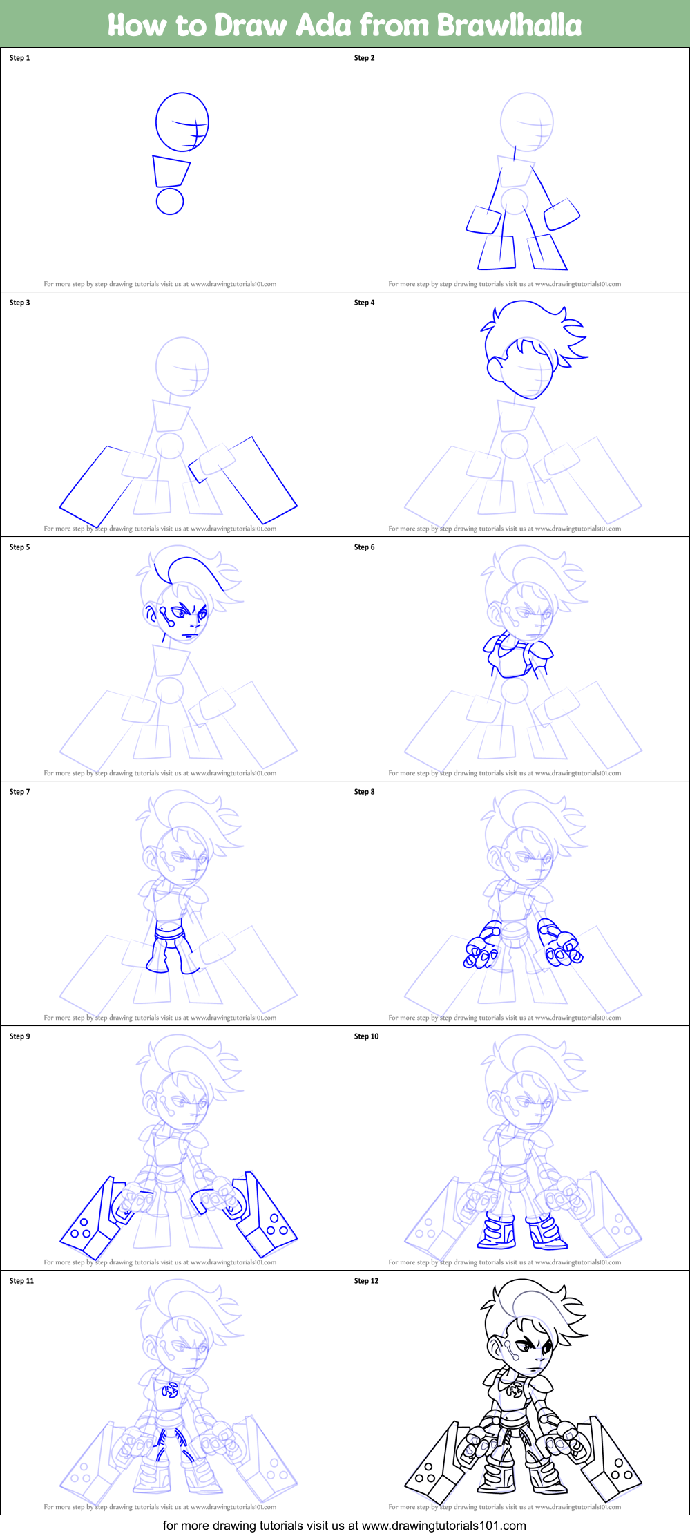 How to Draw Ada from Brawlhalla Printable Step by Step