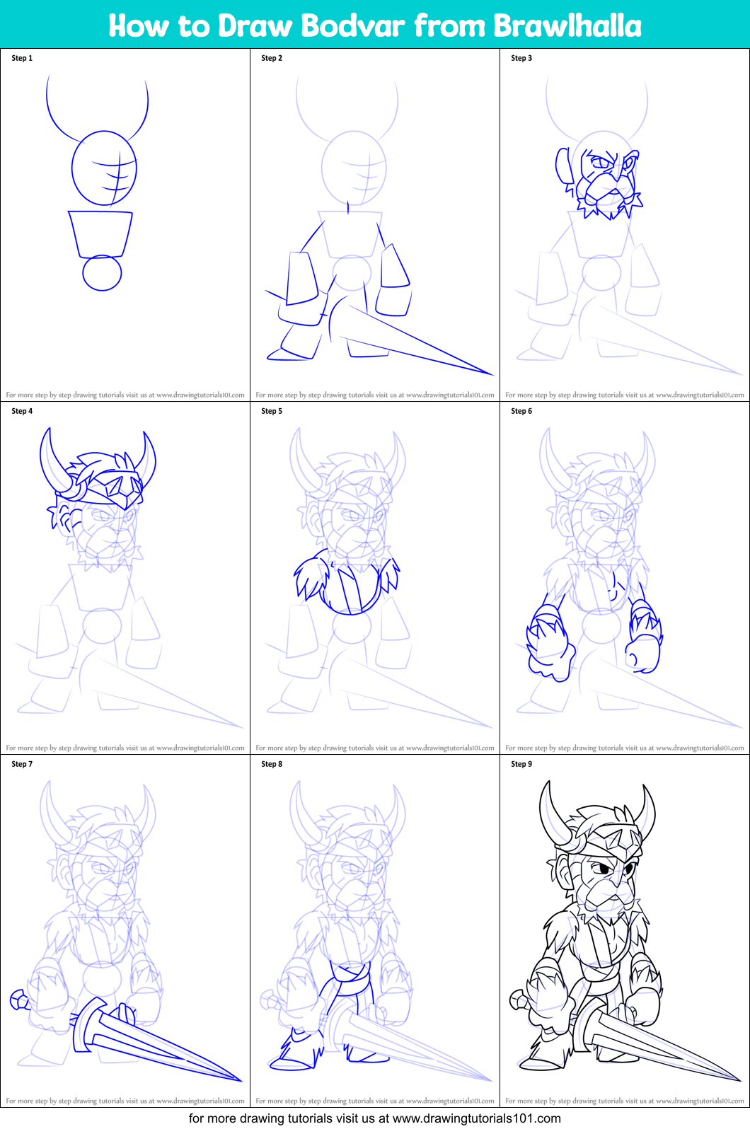 How to Draw Bodvar from Brawlhalla Printable Step by Step