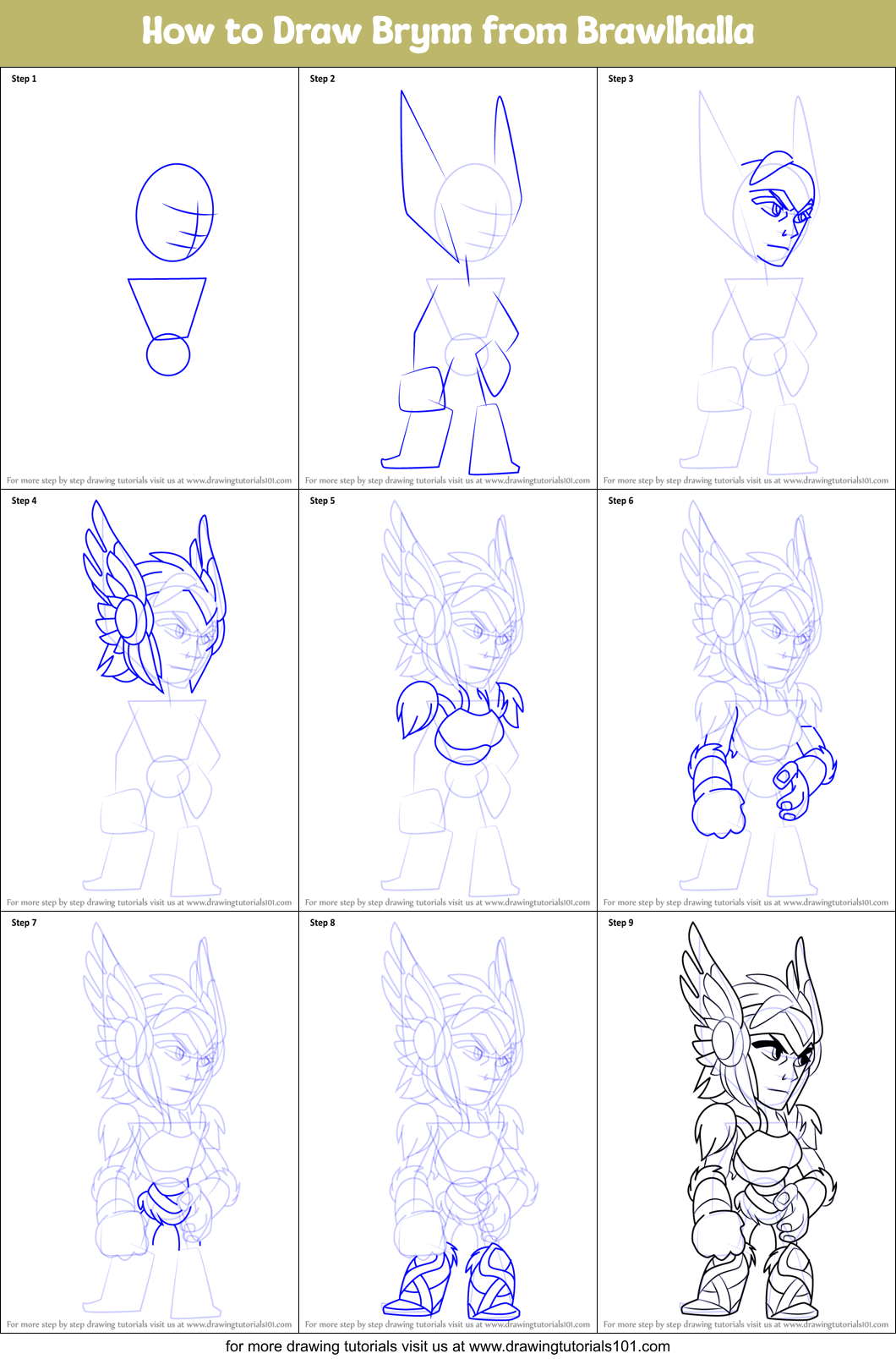 How to Draw Brynn from Brawlhalla Printable Step by Step