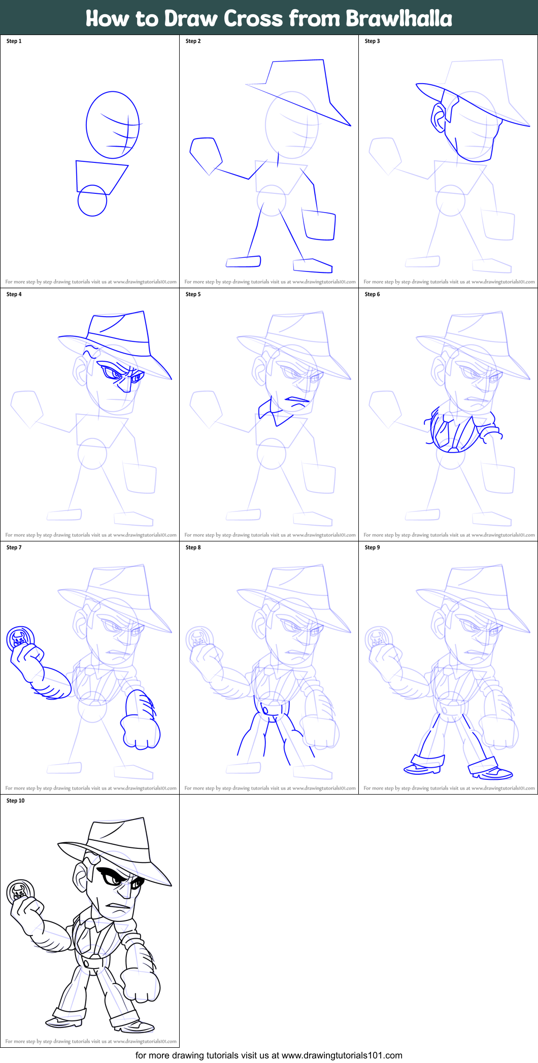 How to Draw Cross from Brawlhalla Printable Step by Step