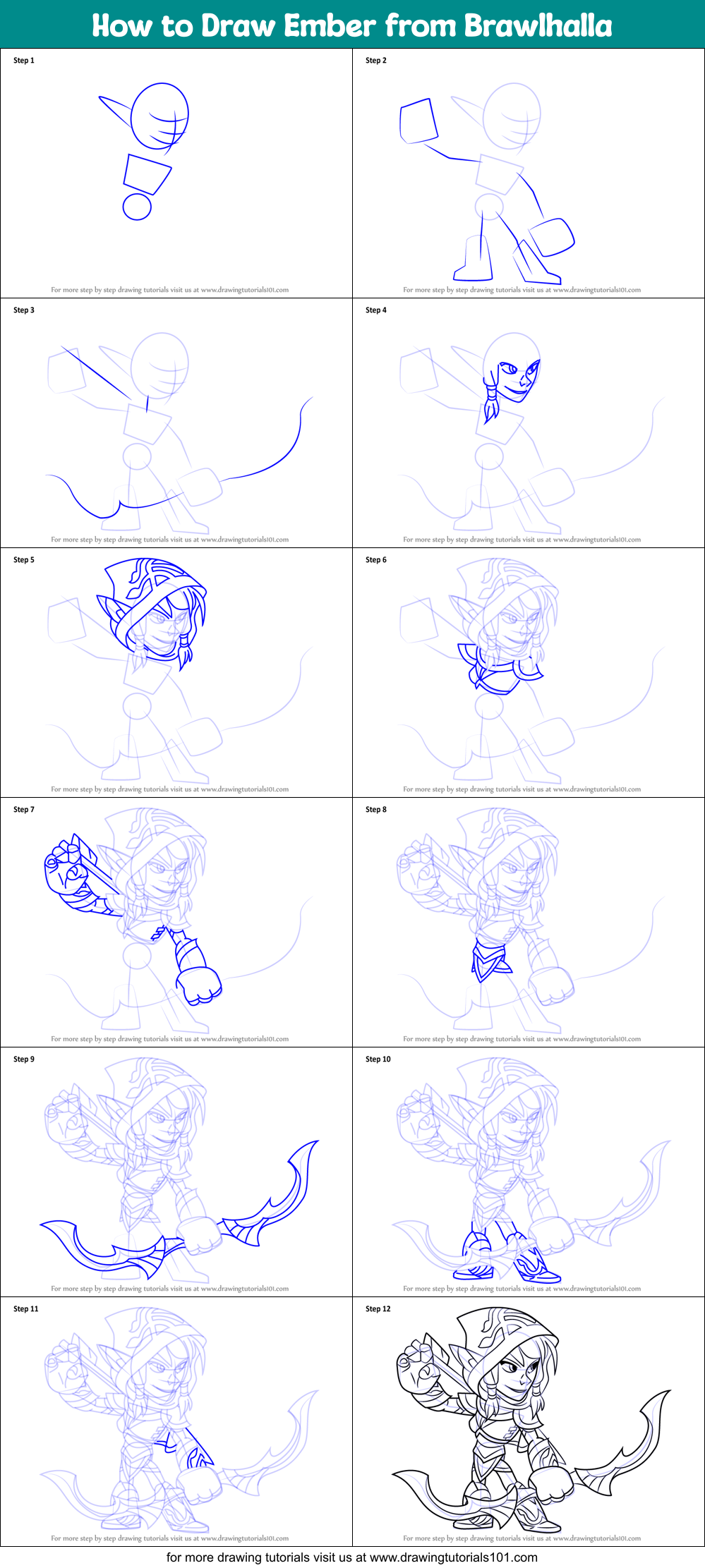 How to Draw Ember from Brawlhalla Printable Step by Step