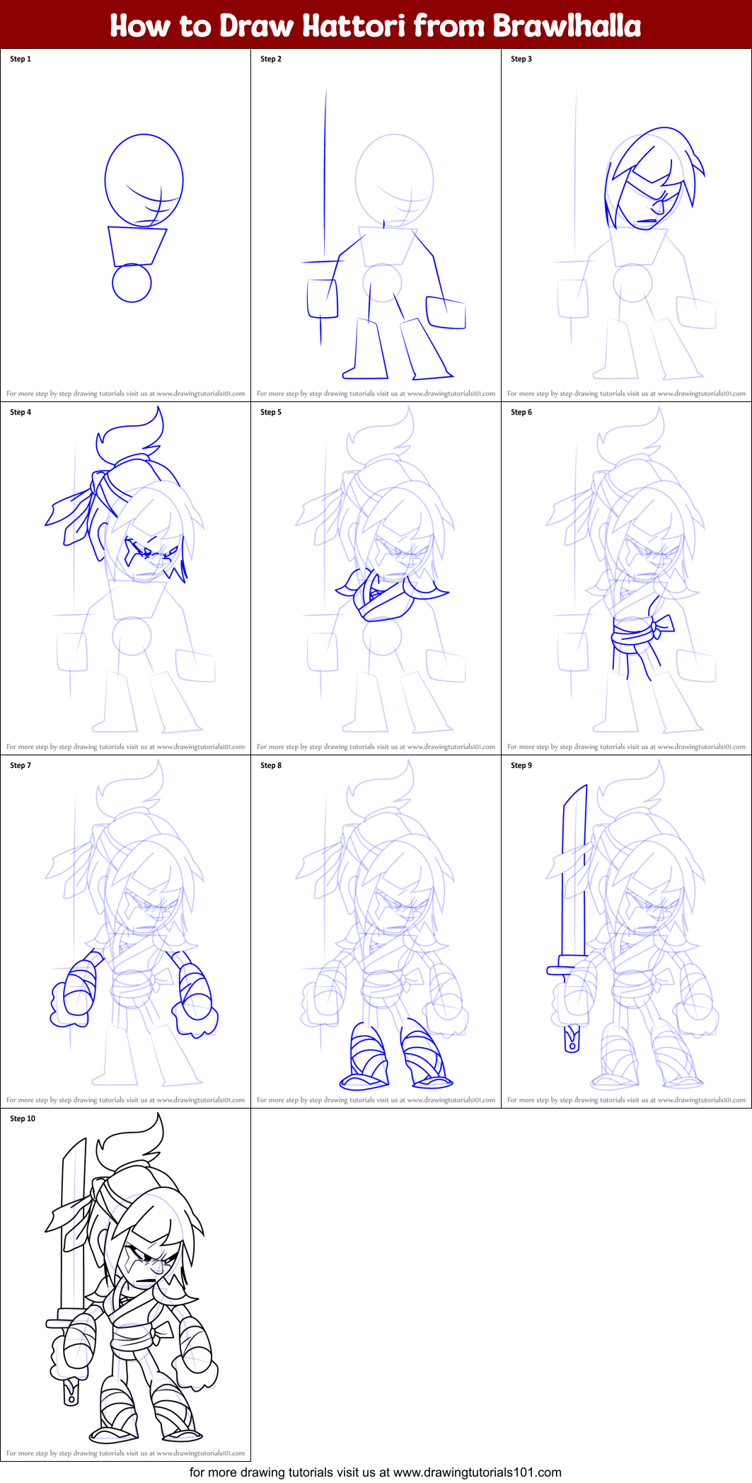 How to Draw Hattori from Brawlhalla Printable Step by Step