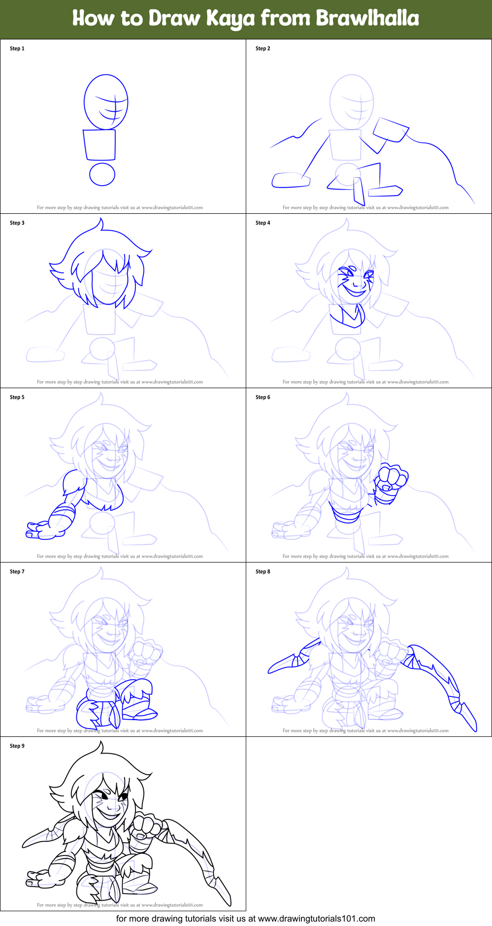 How to Draw Kaya from Brawlhalla Printable Step by Step