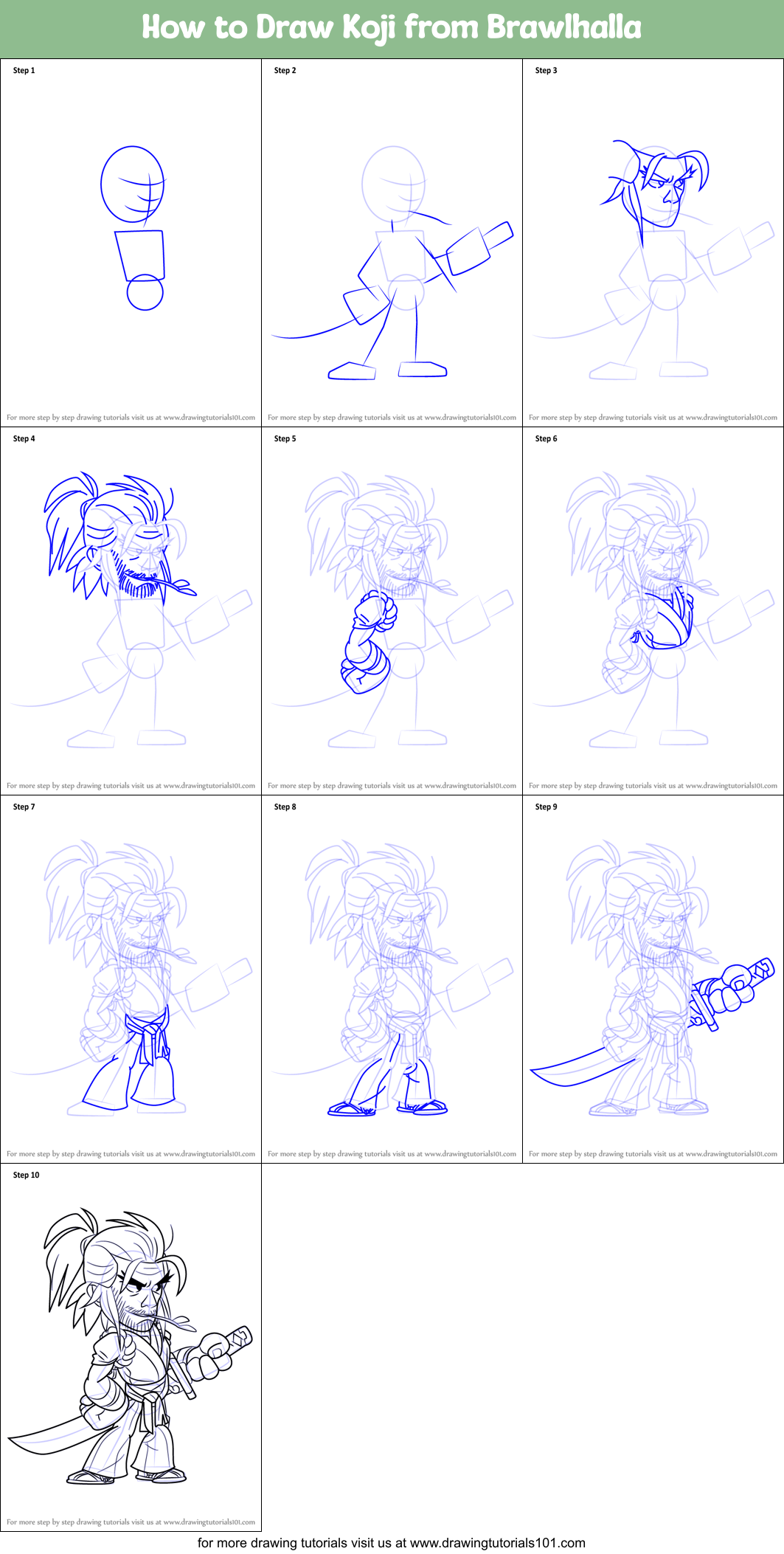 How to Draw Koji from Brawlhalla Printable Step by Step