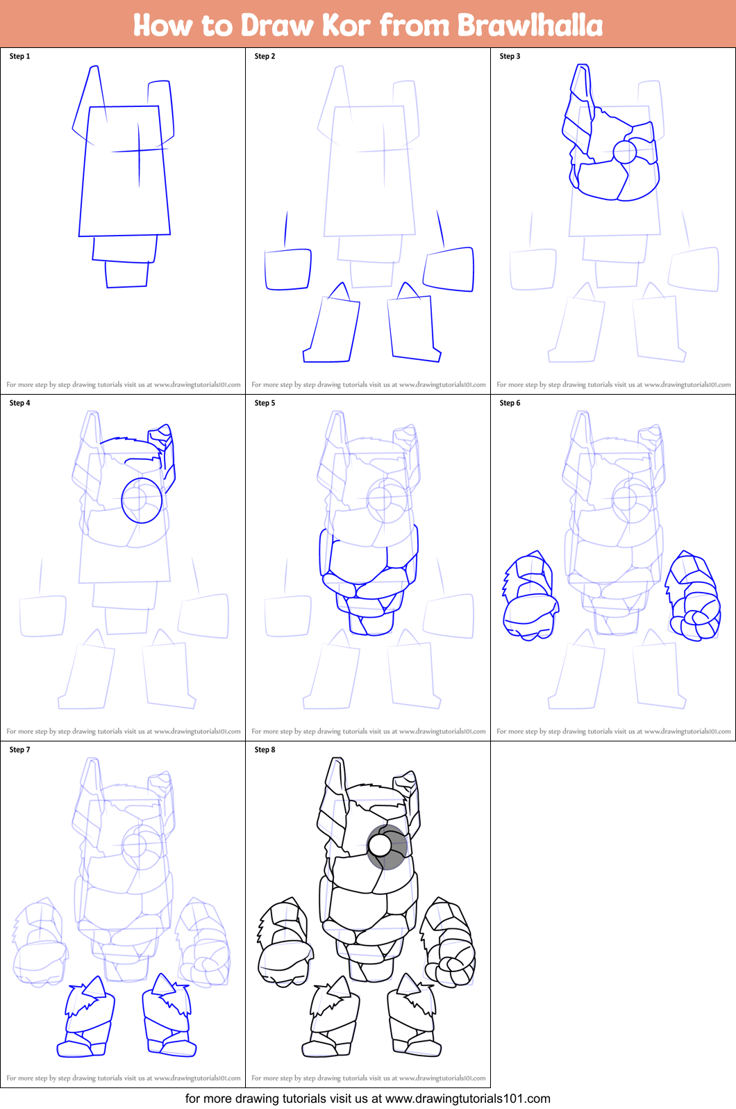 How to Draw Kor from Brawlhalla Printable Step by Step