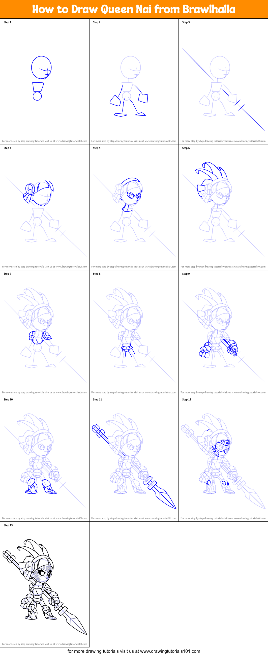 How to Draw Queen Nai from Brawlhalla Printable Step by Step